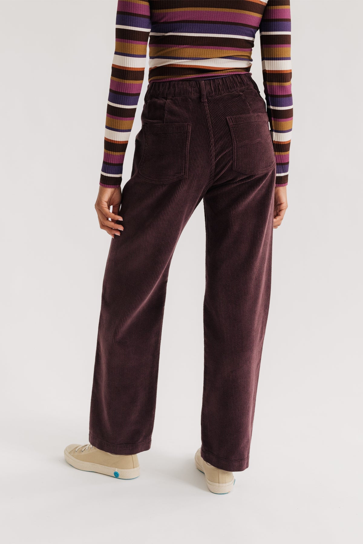 Comfortable corduroy pants with flexible waistband.