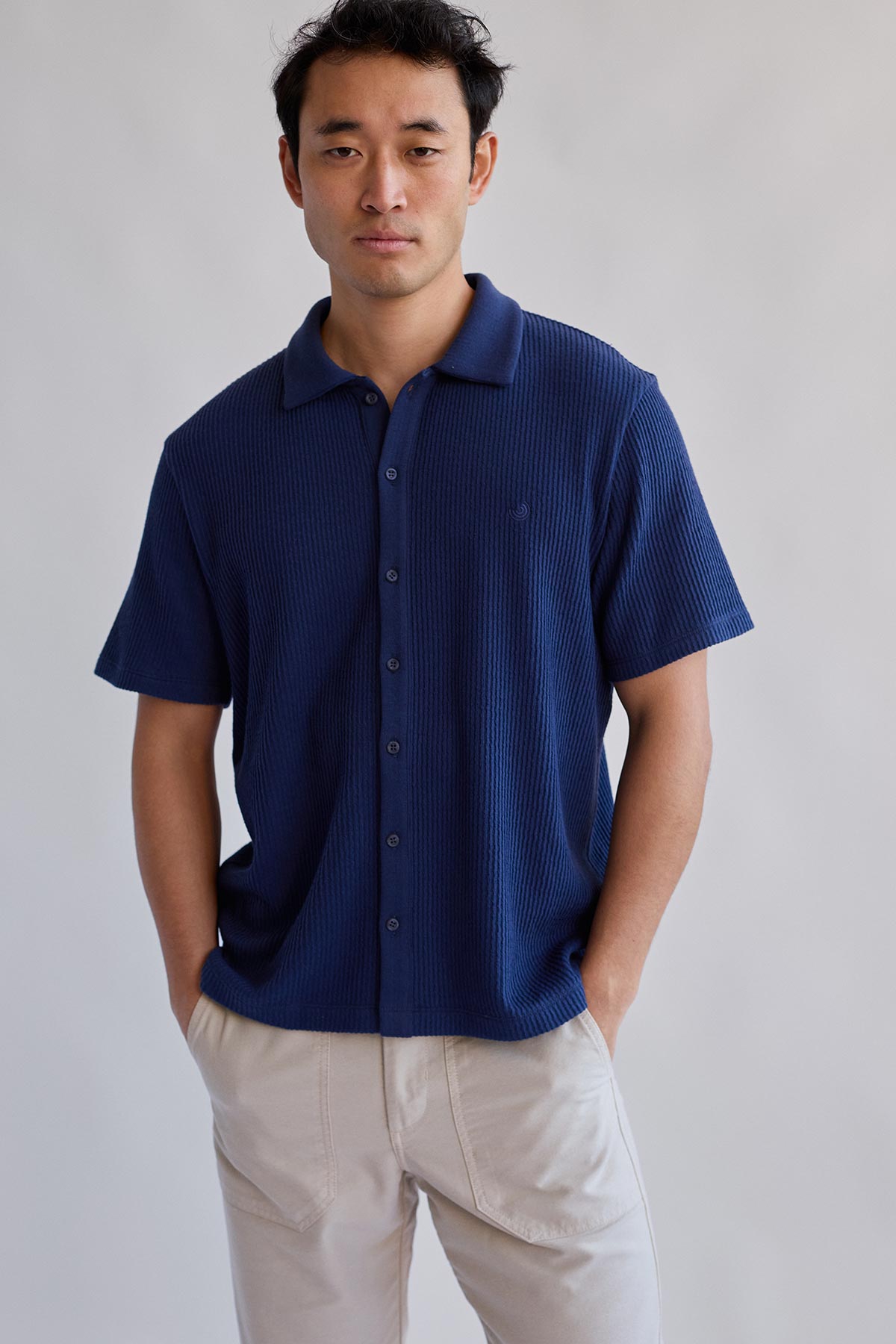 navy ribbed shirt for men