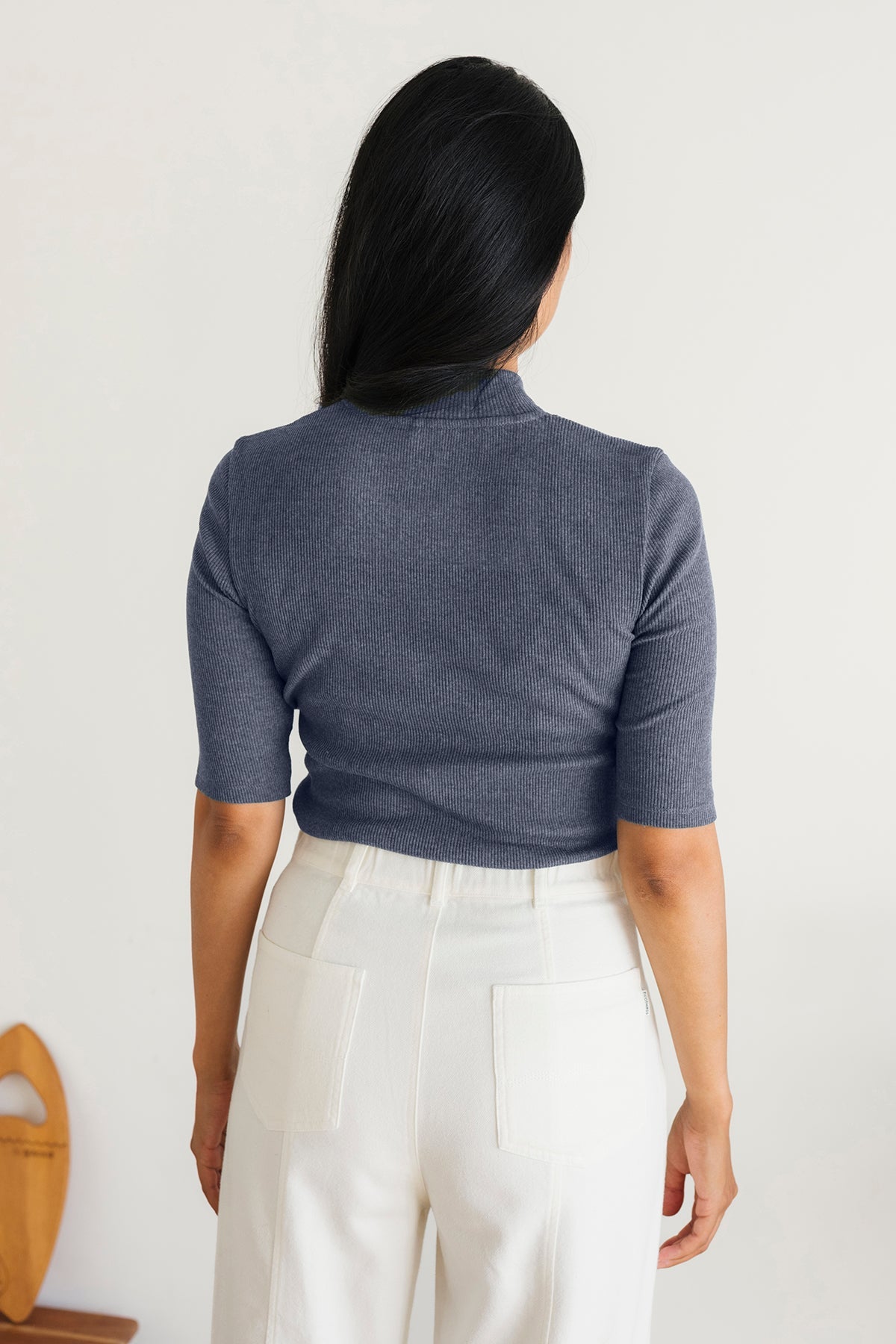 elbow-length sleeves blue recover top