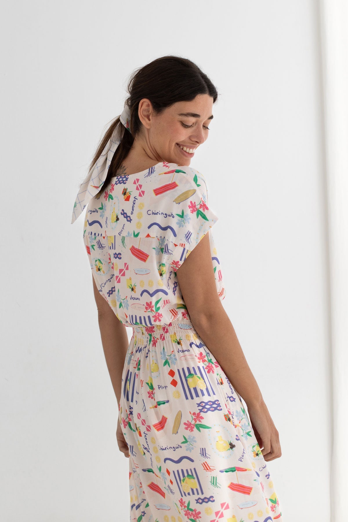 Patterned viscose dress women wear view side