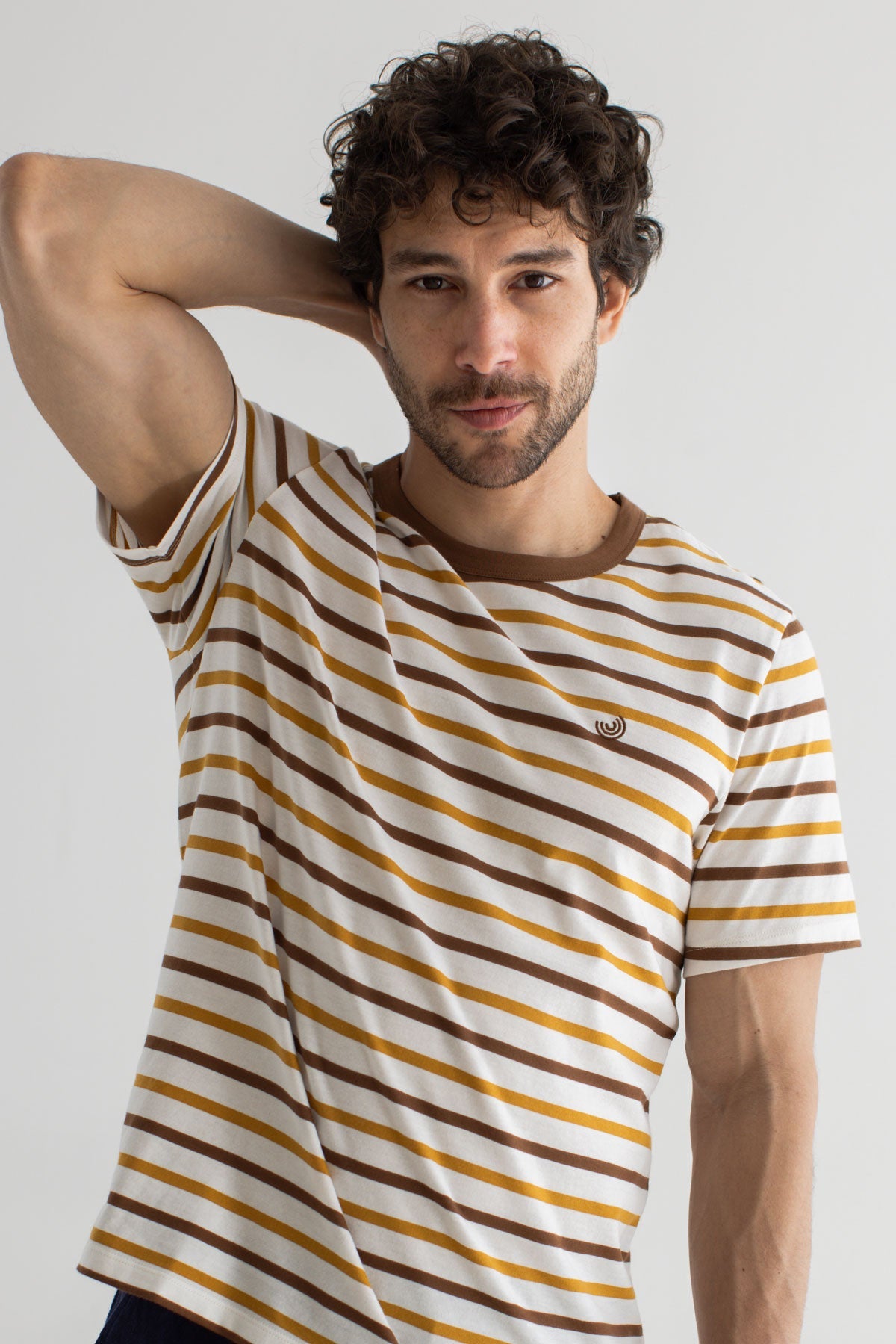 Retro stripes tshirt men wear view front