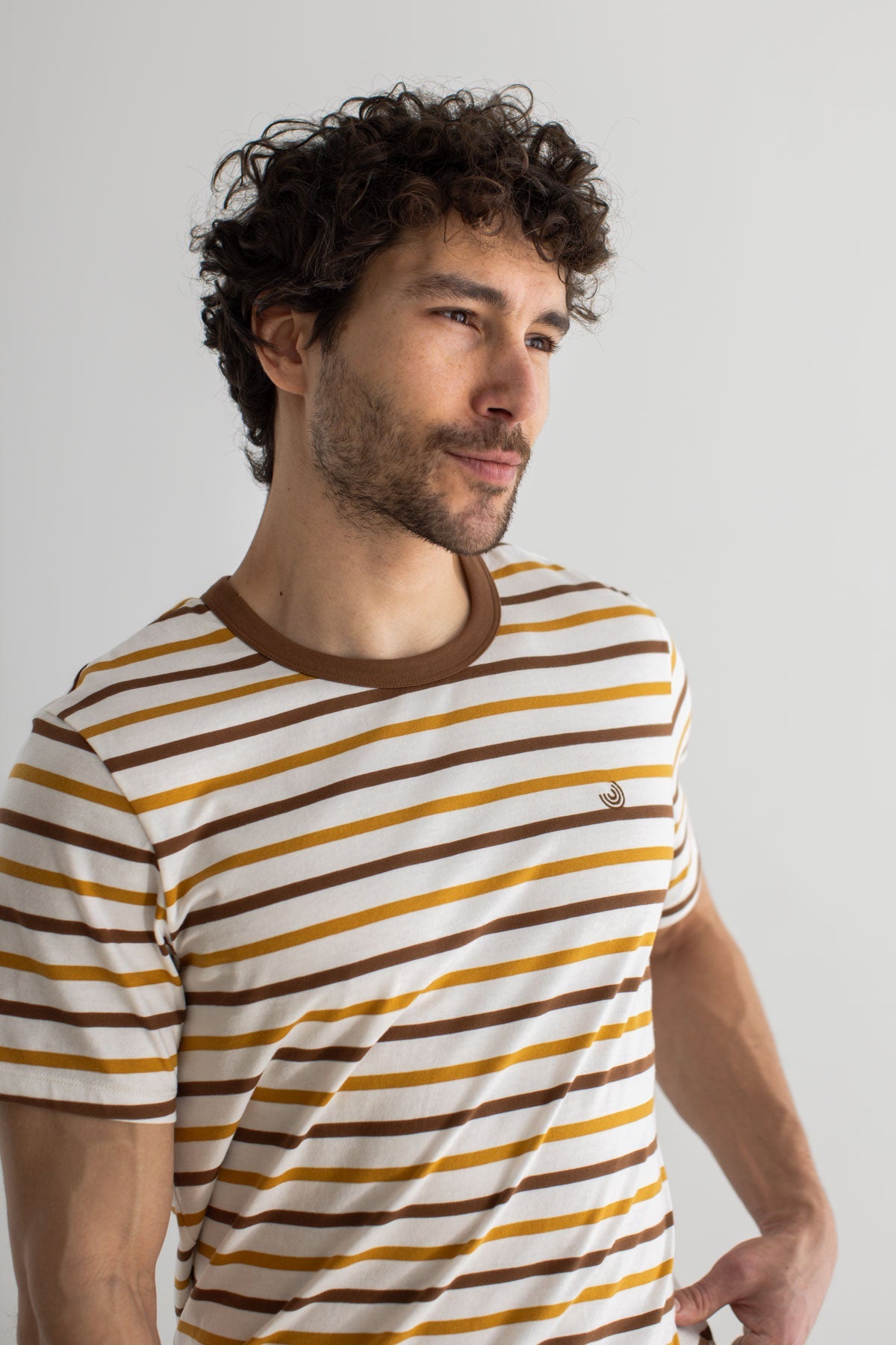 Retro stripes tshirt men wear view front