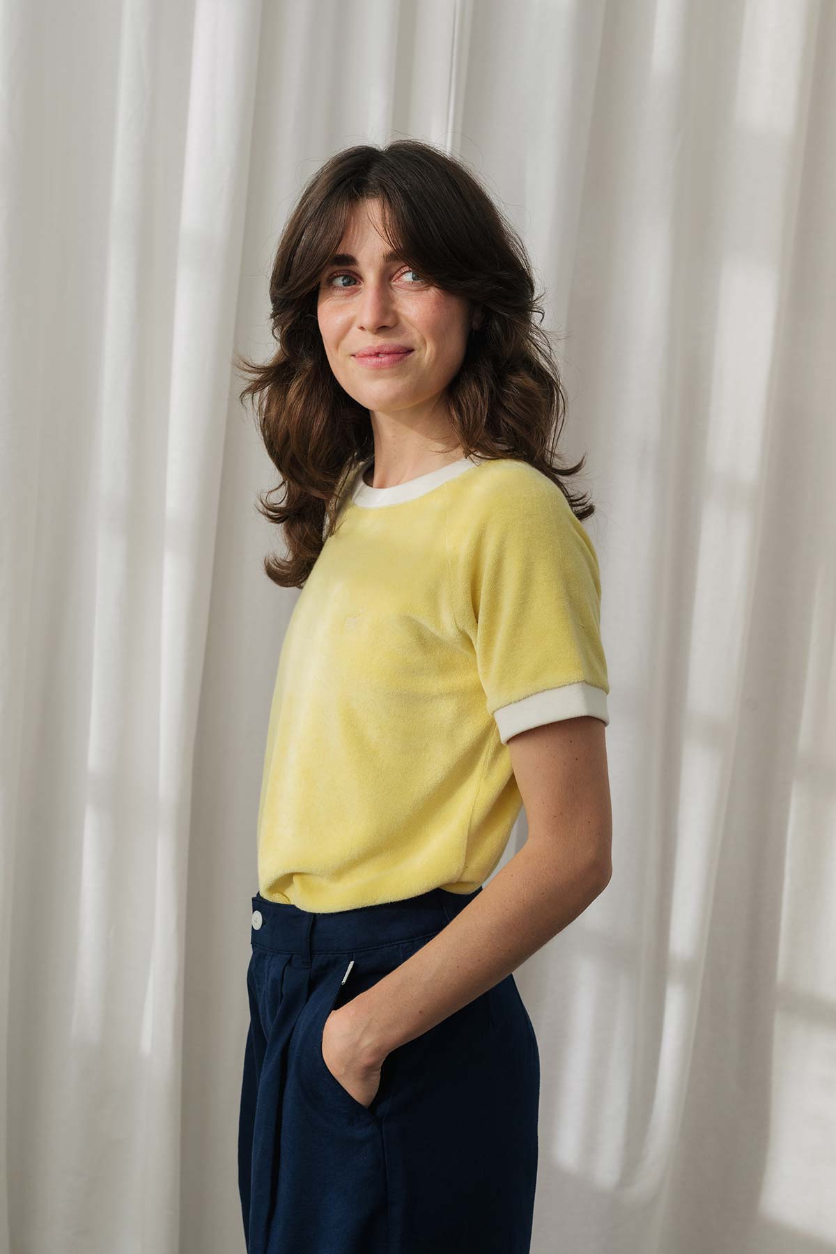 meta-preview, towelling cotton yellow women tee