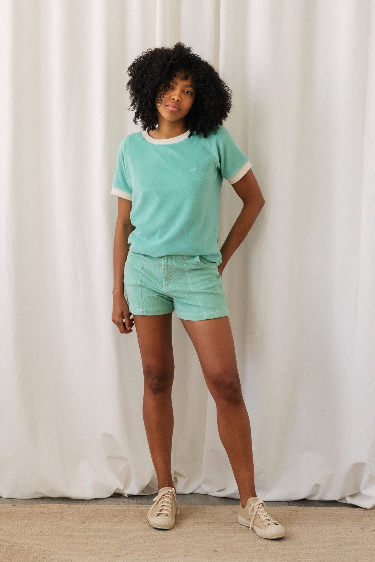 towelling cotton mint women tee