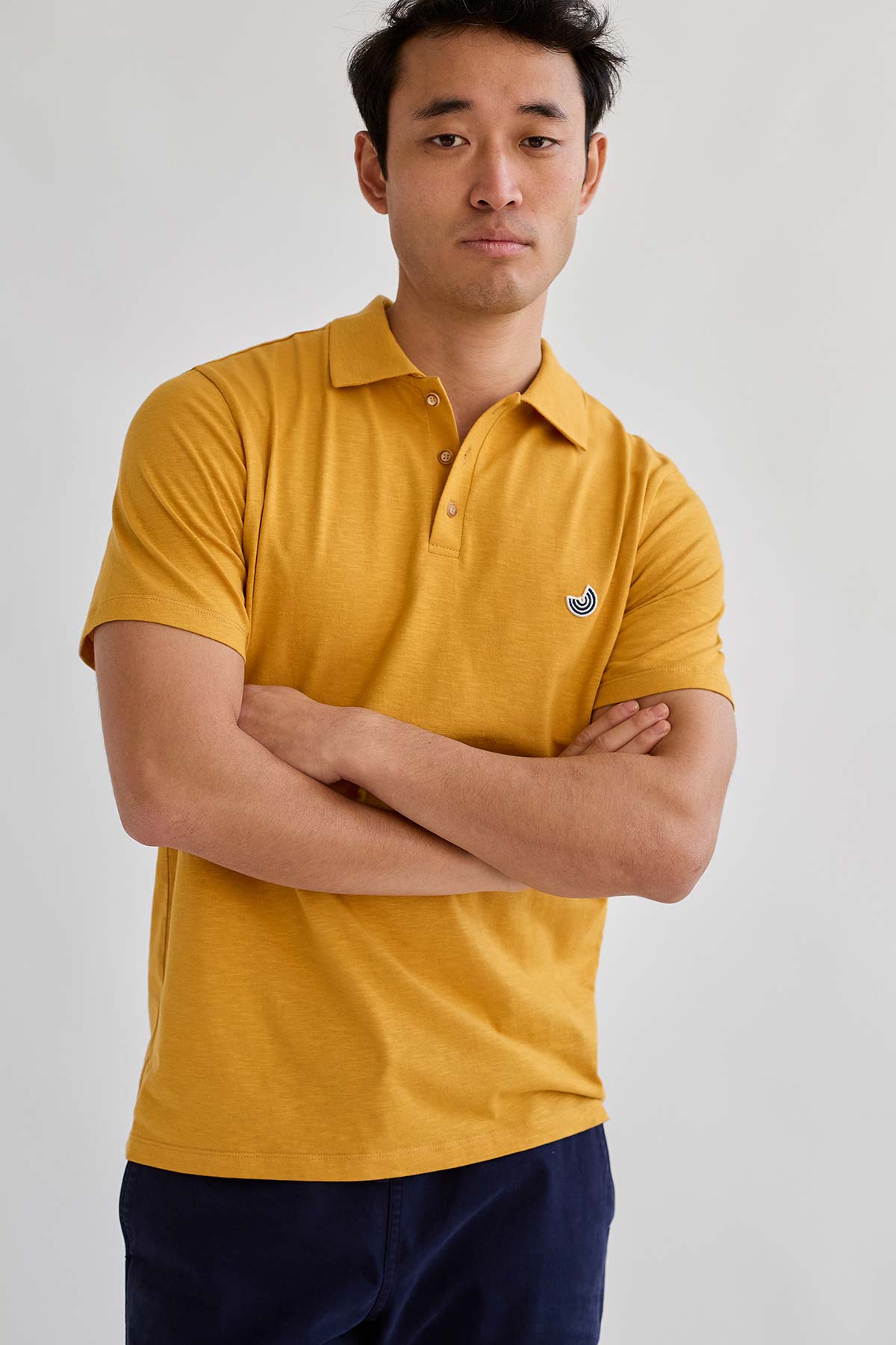 meta-preview, organic slub fabric mustard polo shirt