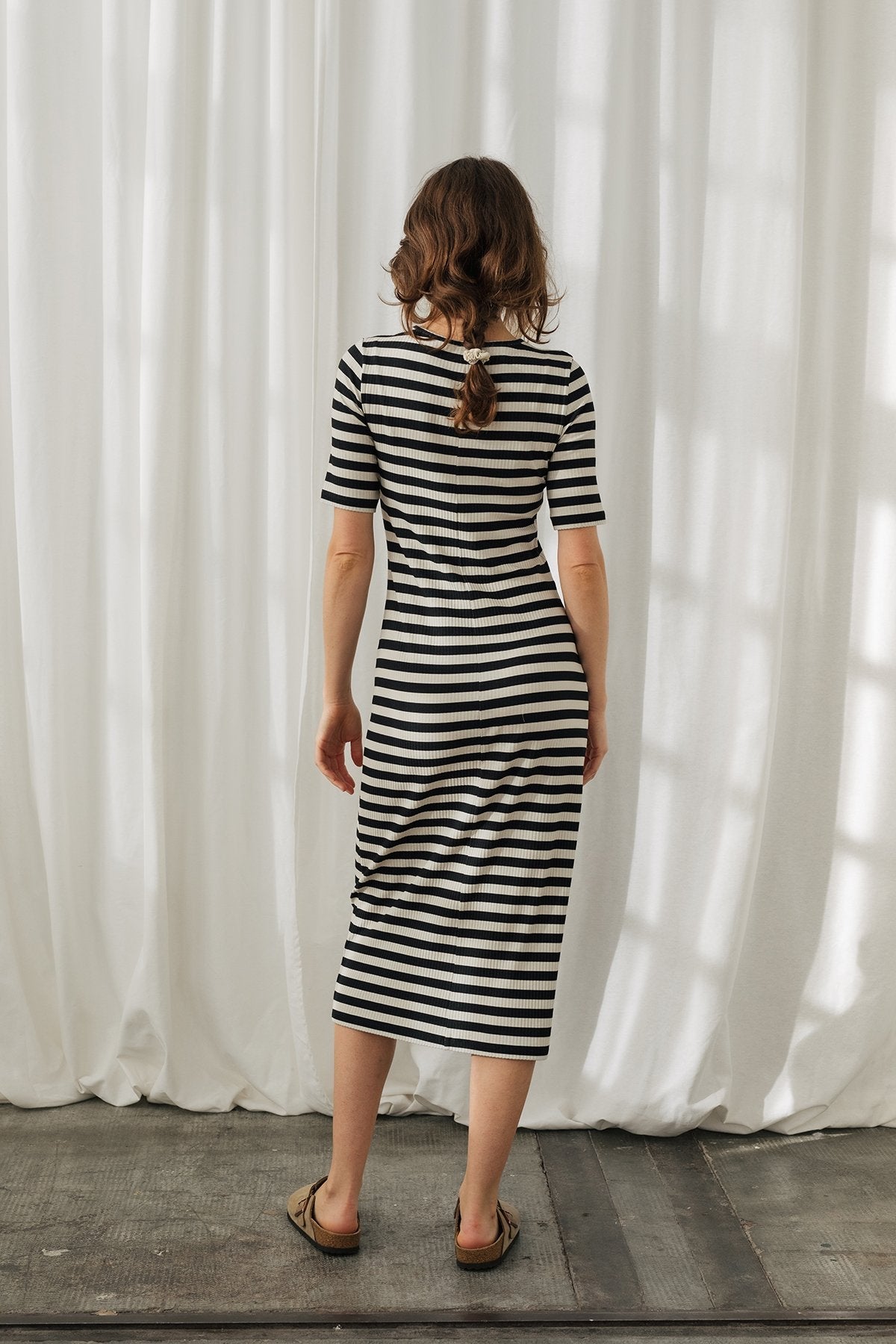 lenzing striped black and white dress