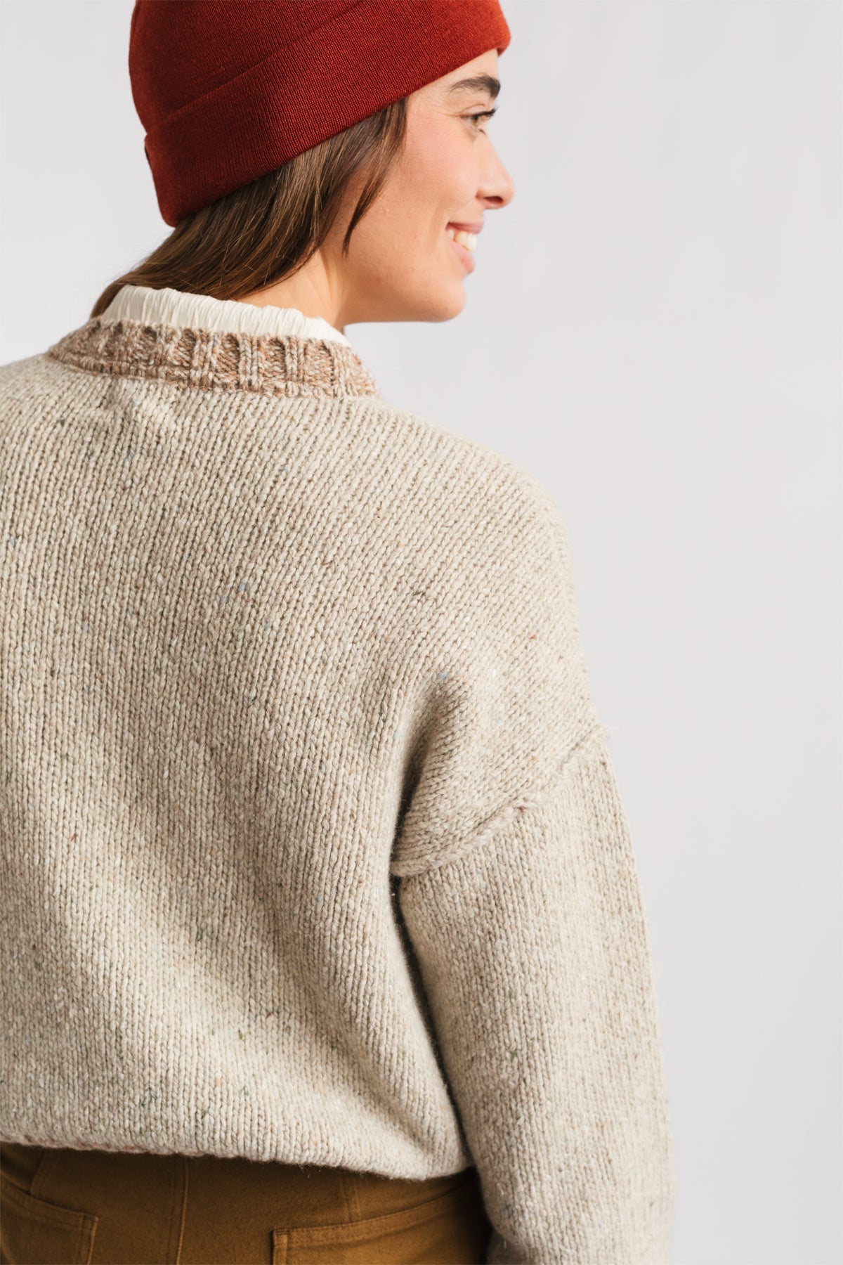 beige eco knit with dropped shoulders