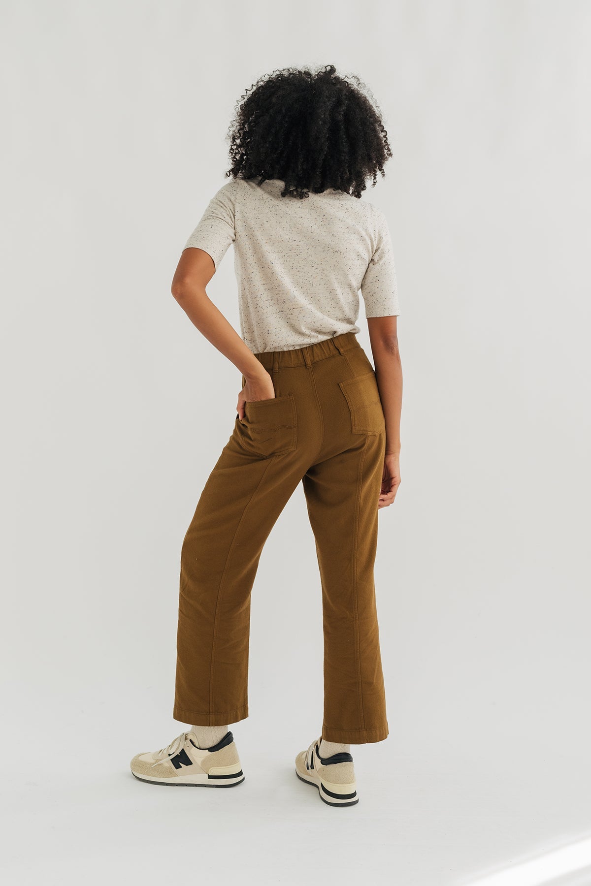 slim fit ecru top with three-quarter sleeves