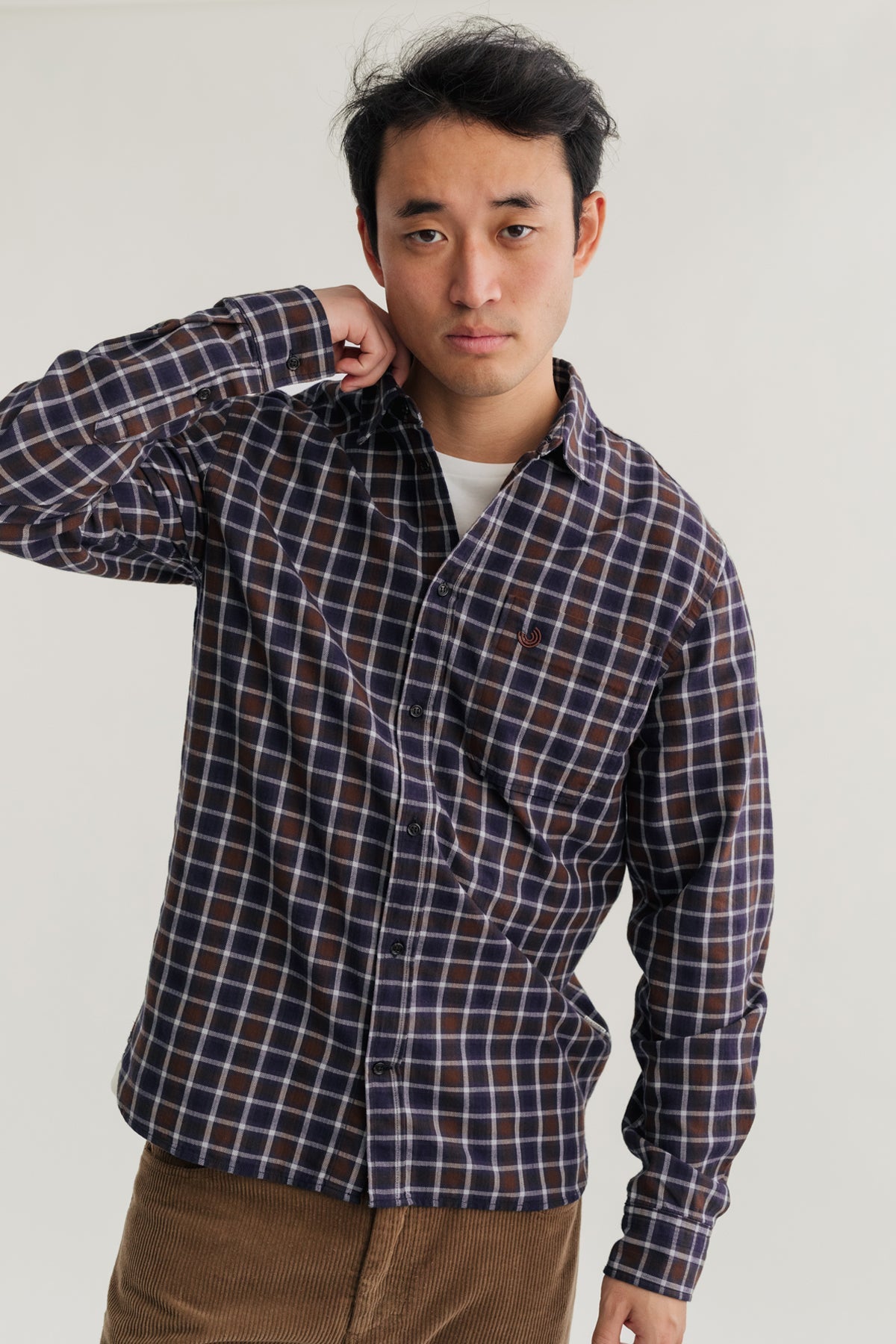 meta-hover, deadstock cotton canvas checked shirt