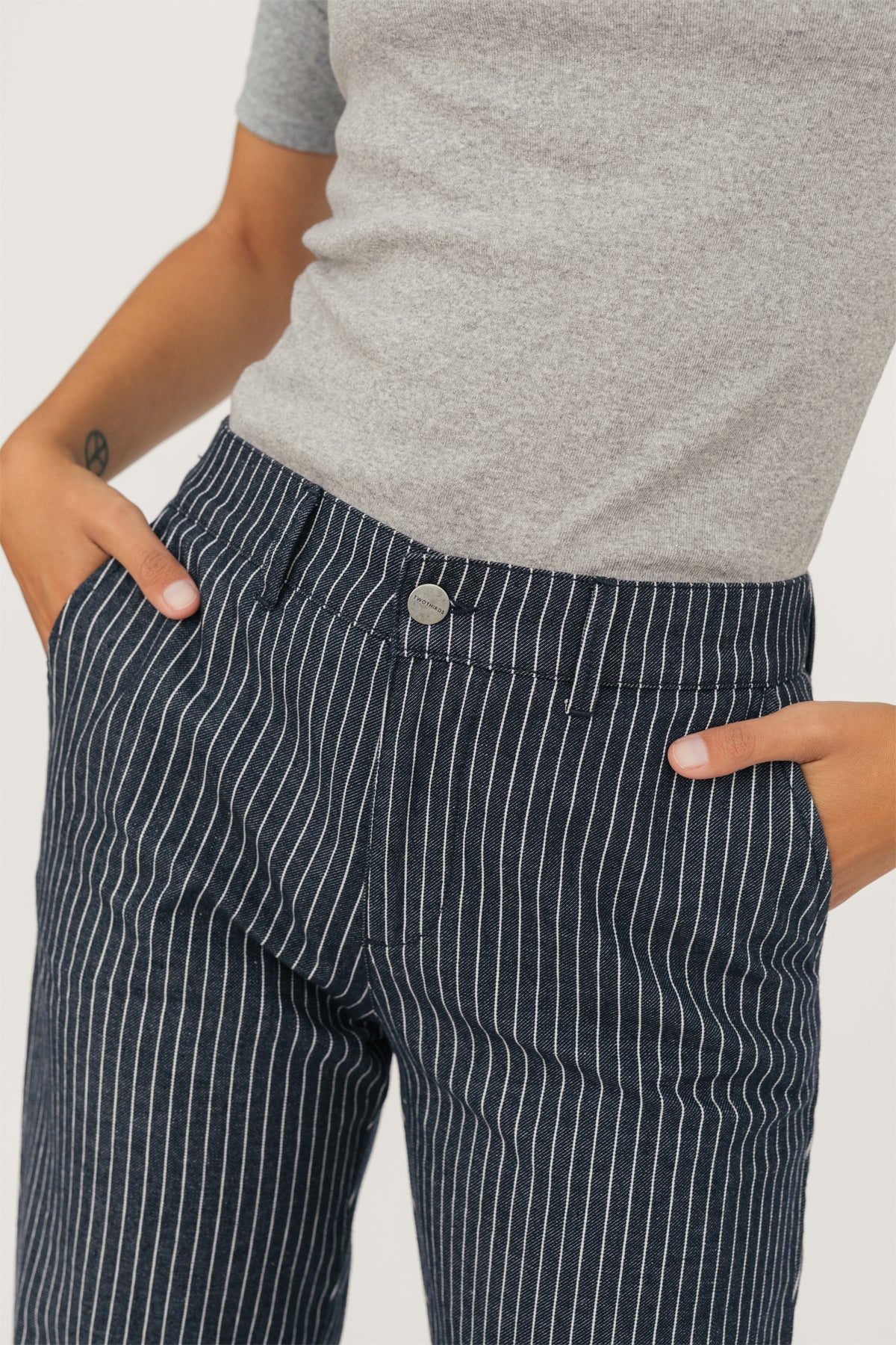 sustainable striped jeans for women