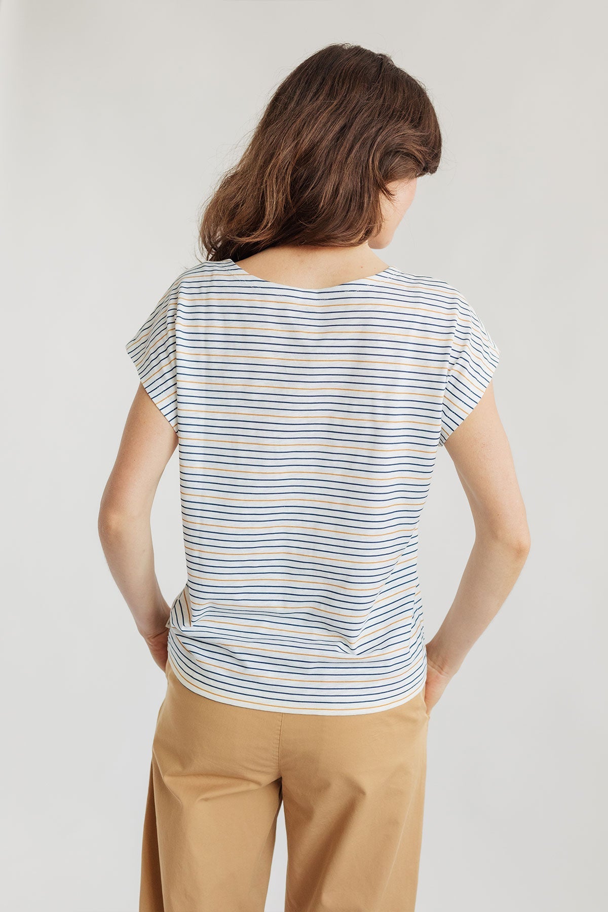 capped sleeves striped vegan t-shirt