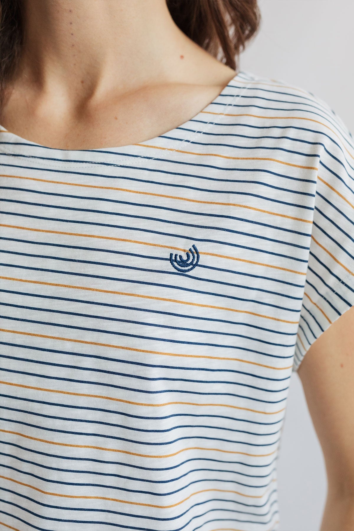 striped wide neck design tee