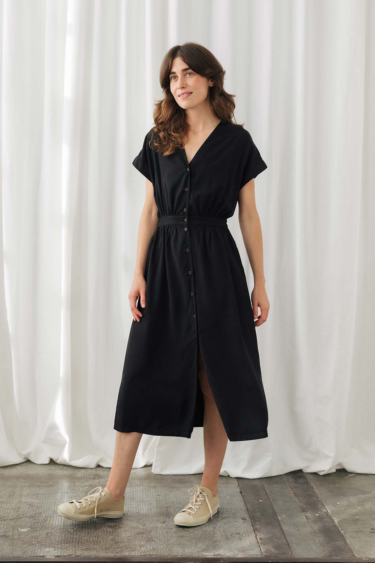 meta-preview, tencel black midi dress