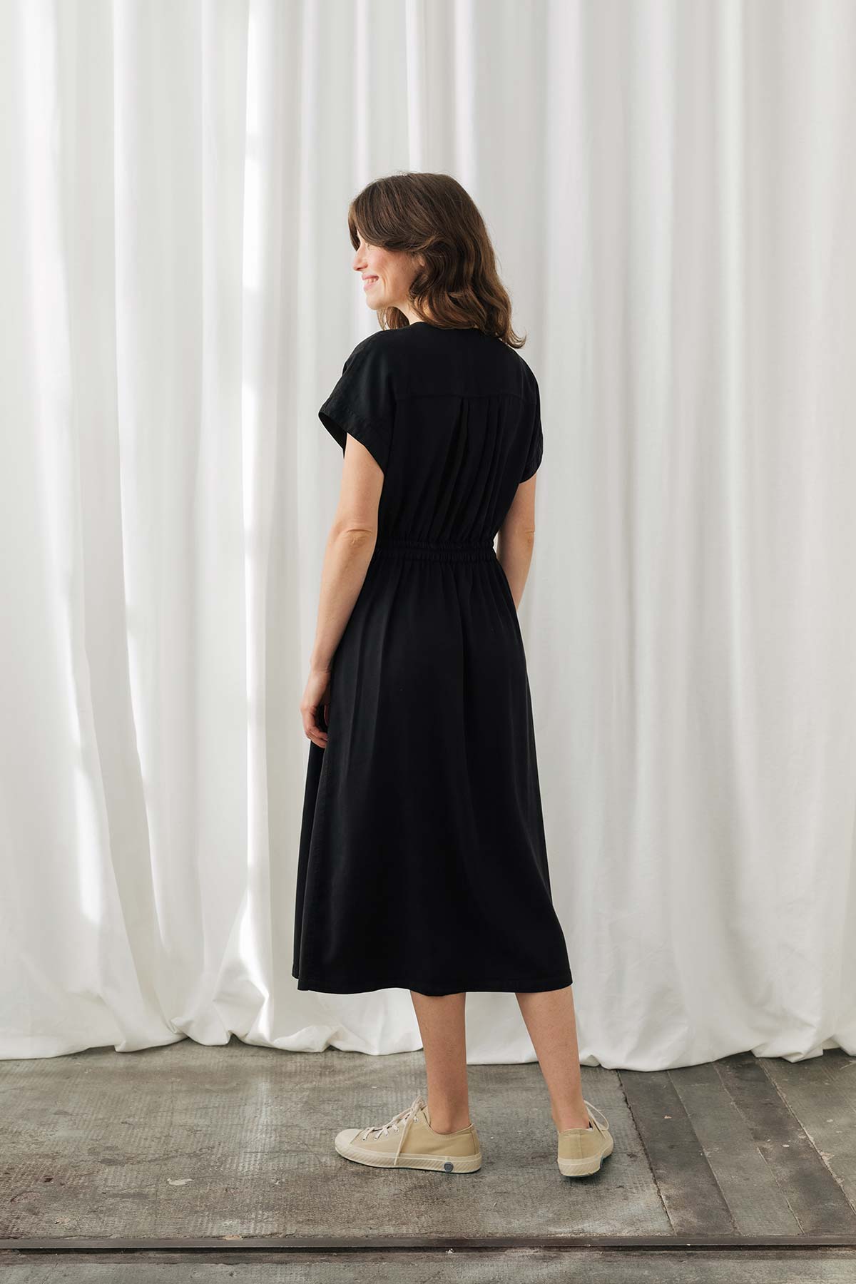 sustainable tencel black midi dress