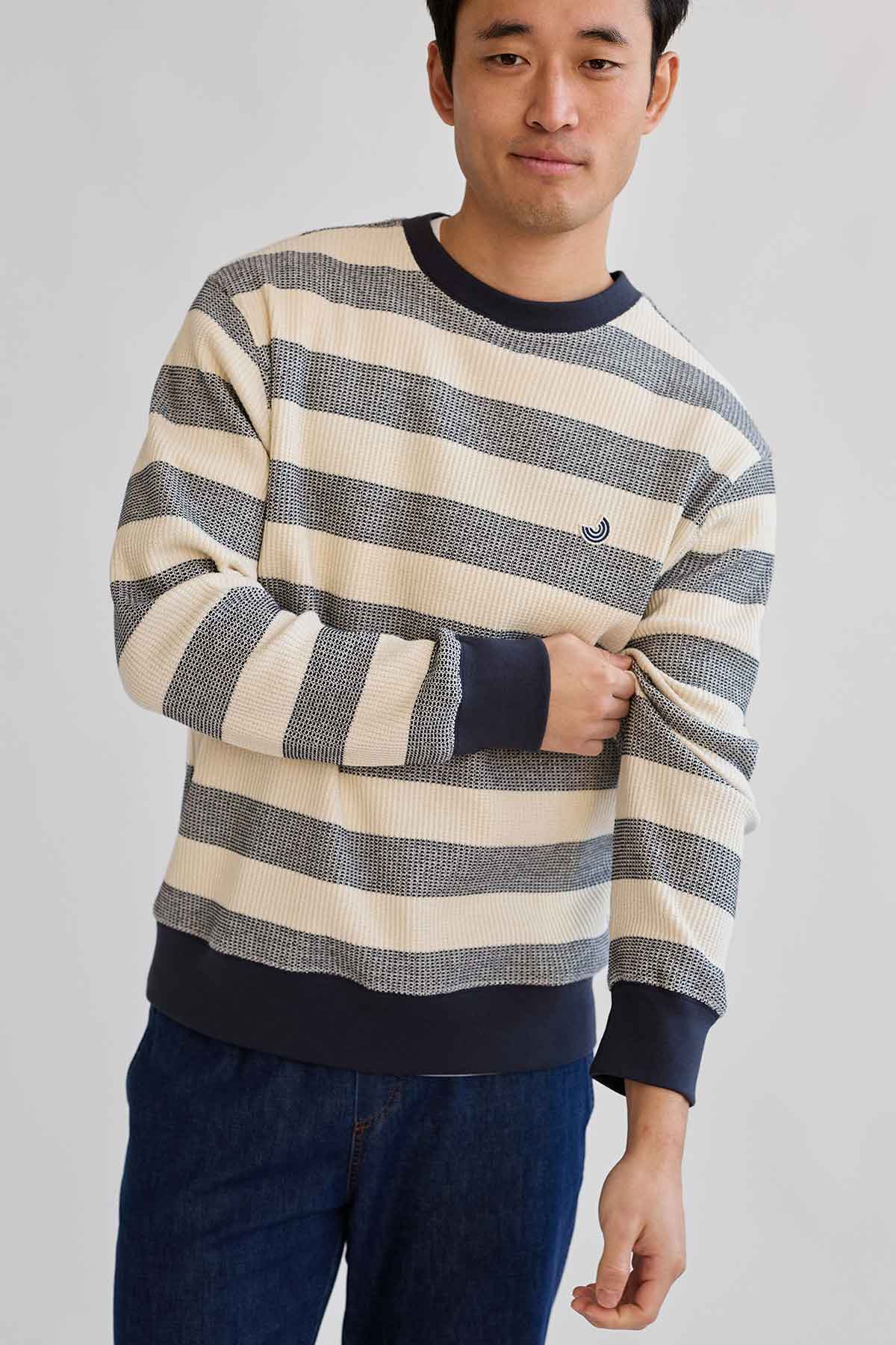 navy ribbed edges organic sweatshirt for men