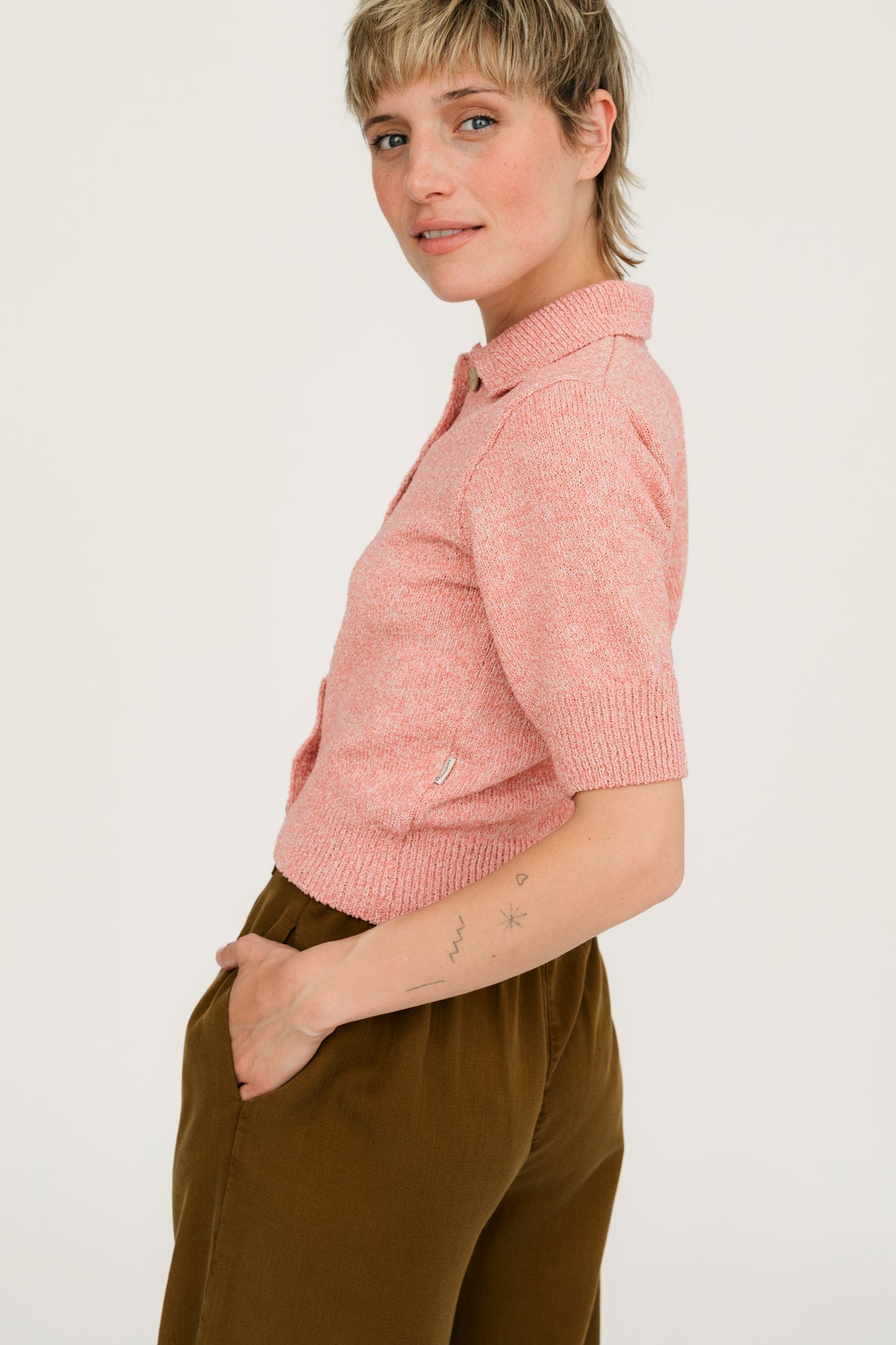 vegan pale rose knit shirt for women