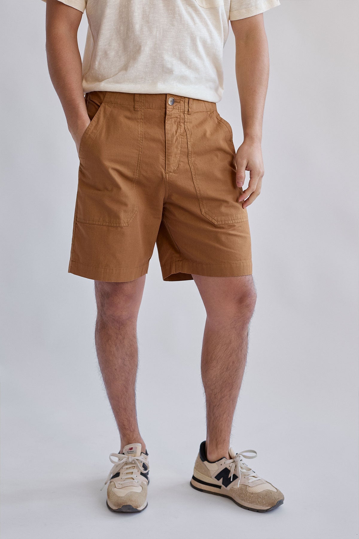 meta-preview, camel organic cotton shorts