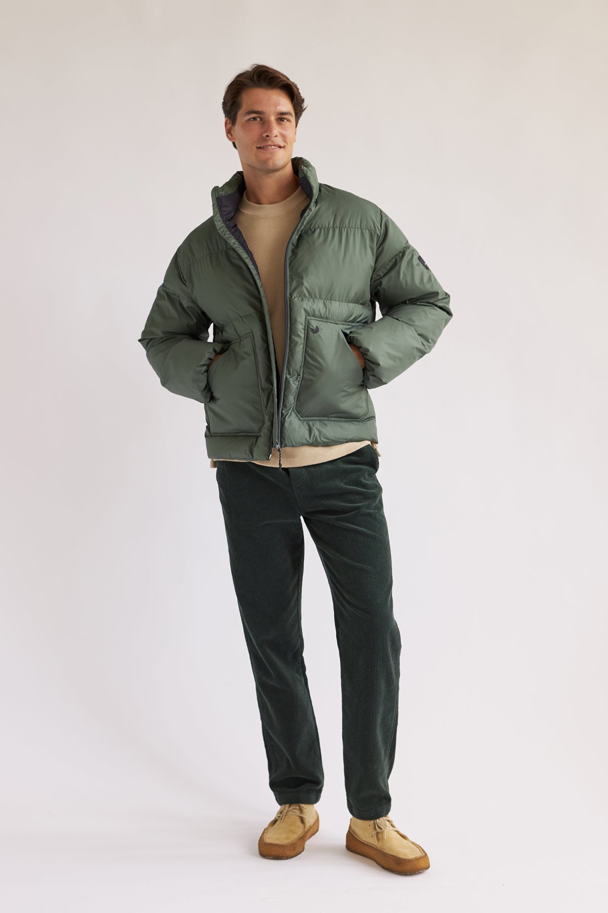 Regular fit high-neck men green eco jacket