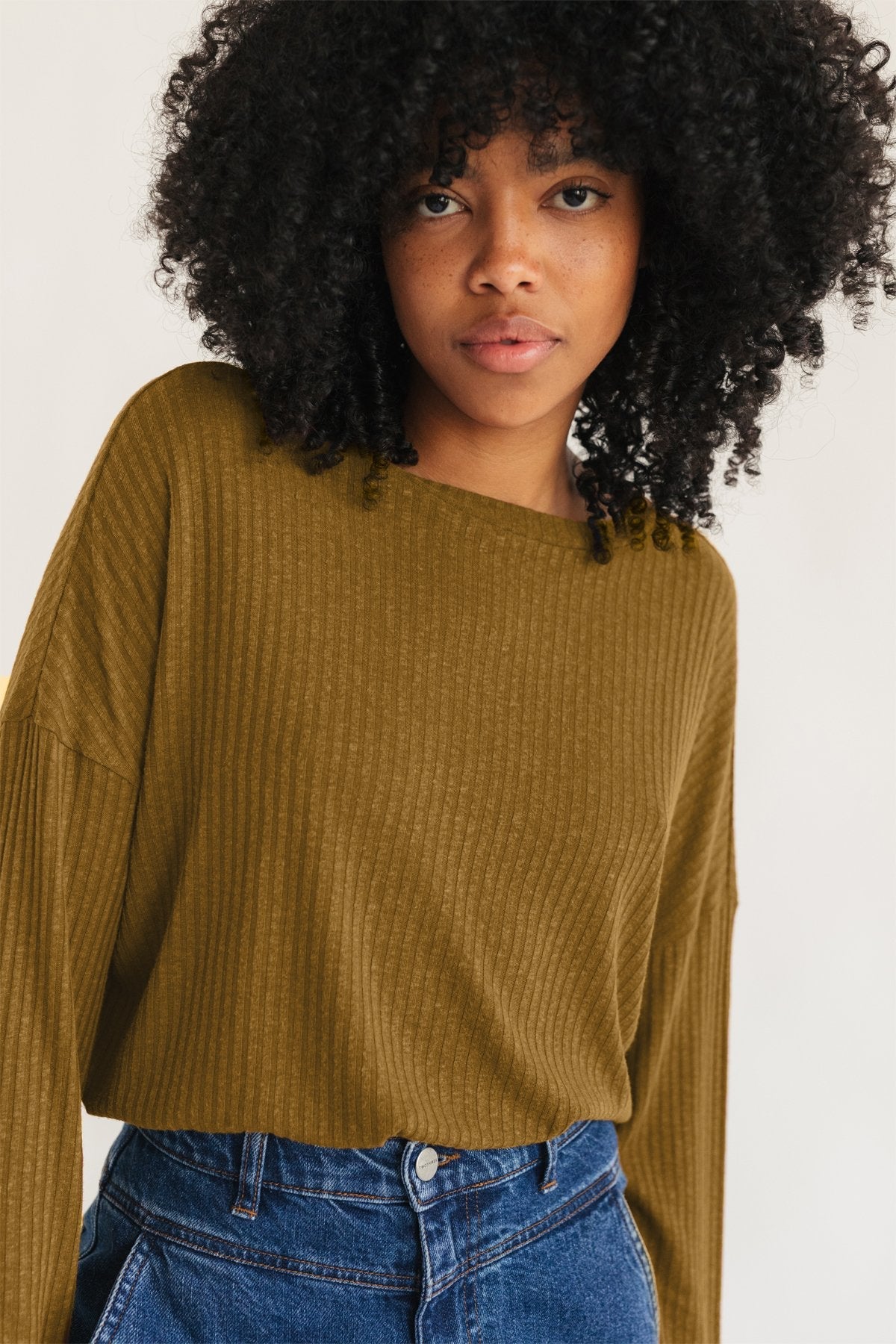 meta-hover, dropped shoulders bronze brown top for women