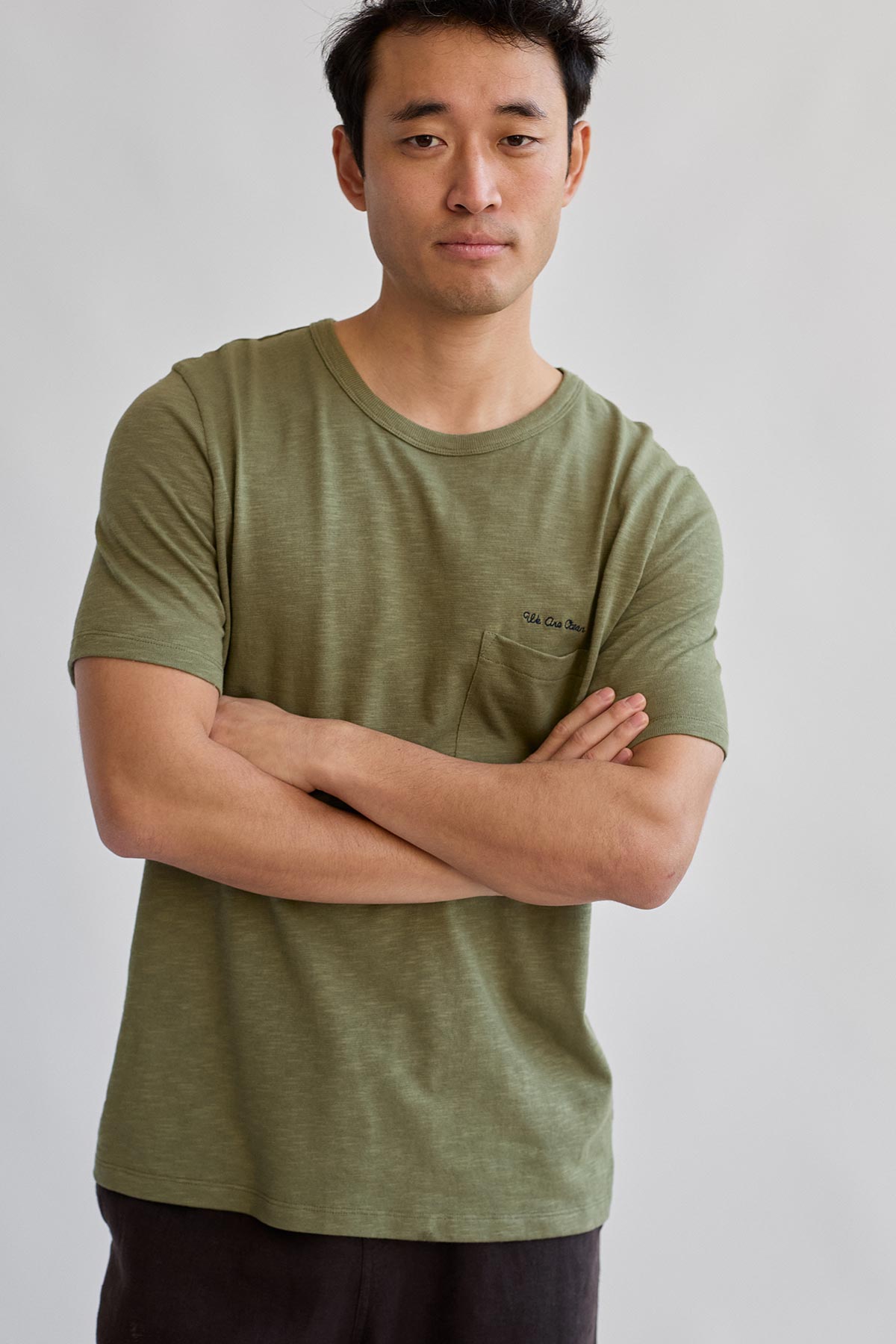 meta-hover, khaki sustainable t-shirt for men