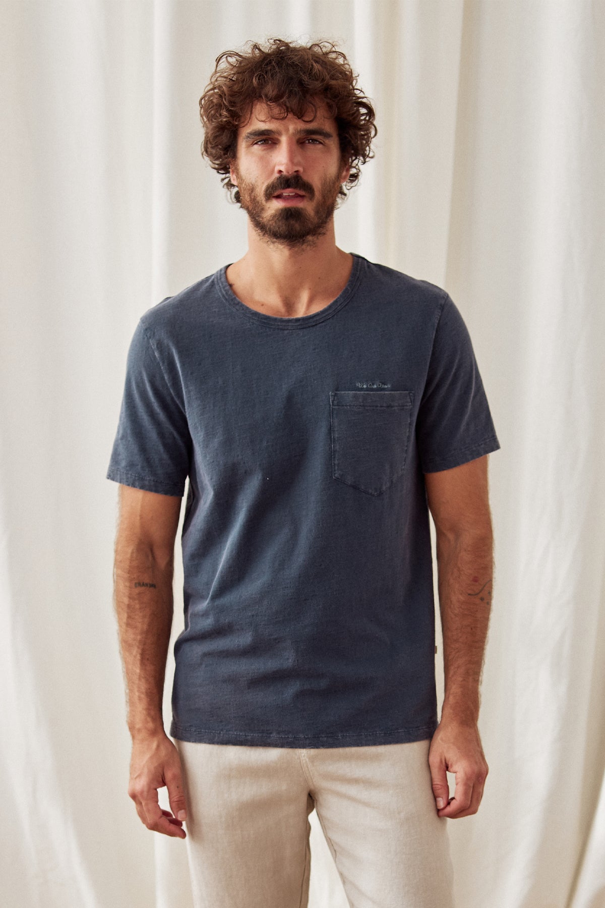 blue embroidered organic cotton tee