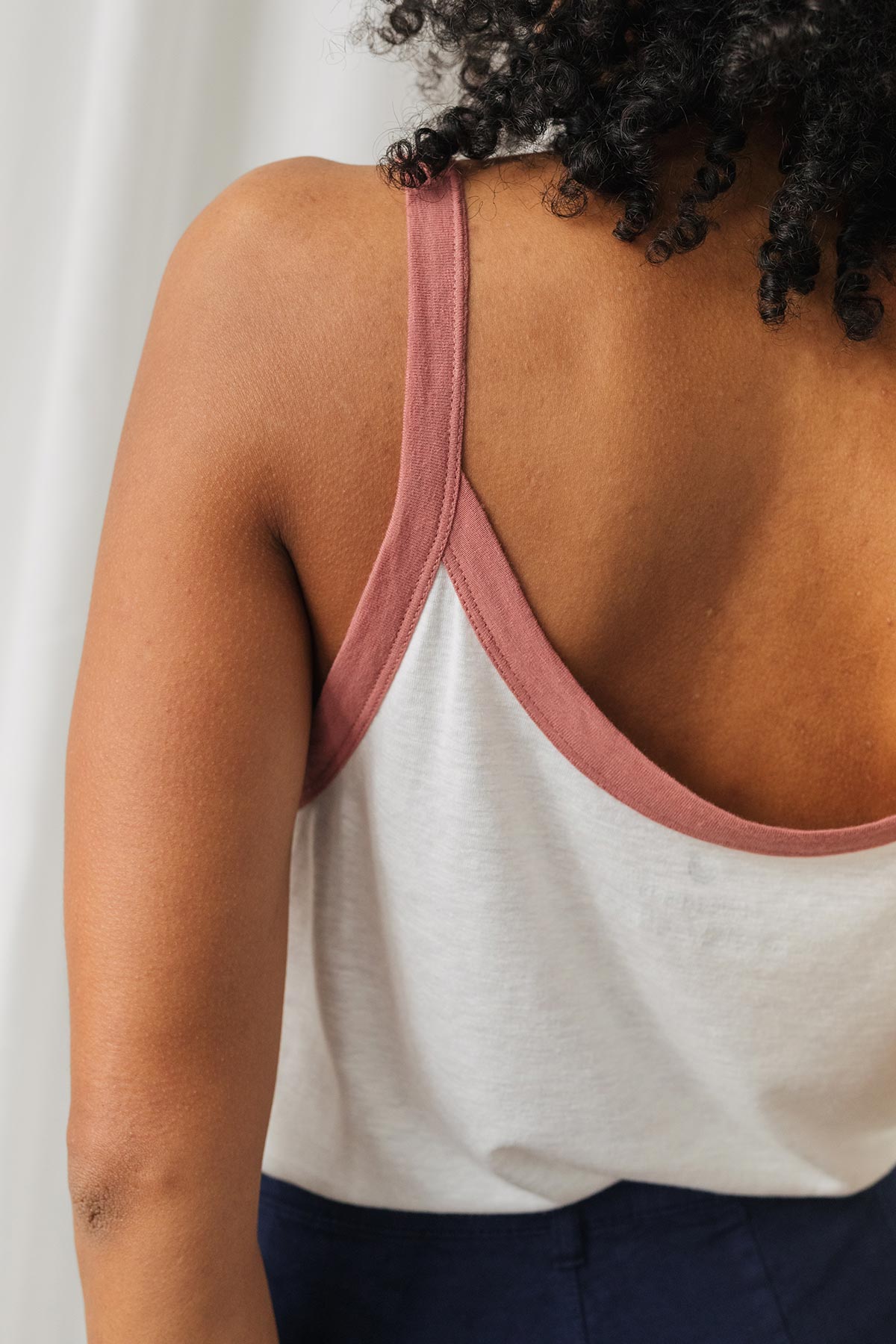 dropped arm hole organic rose top