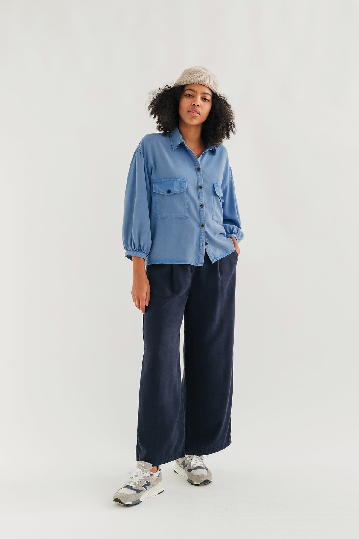 lantern sleeve TENCEL™ blue shirt
