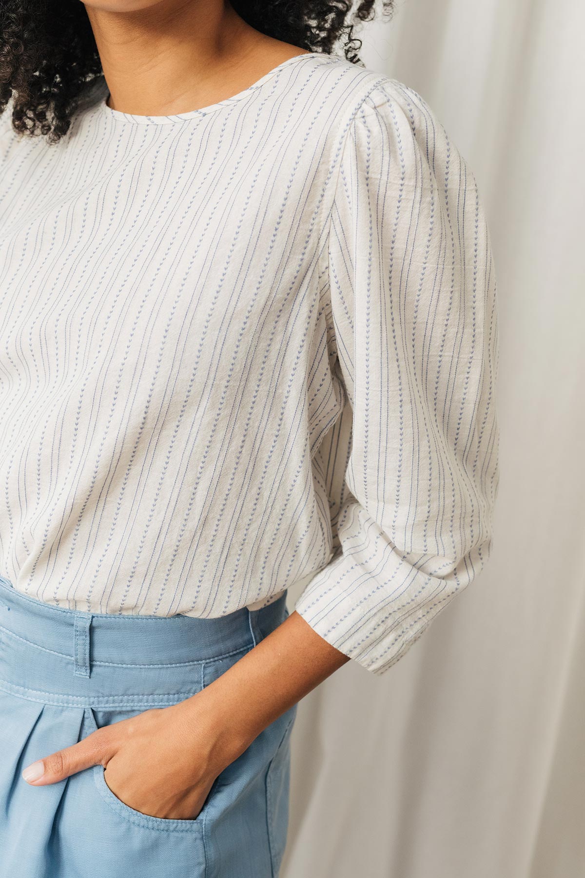 ◇NOTHING WRITTEN◇ Hana slim tshirt (Blue stripe) Nothing-written