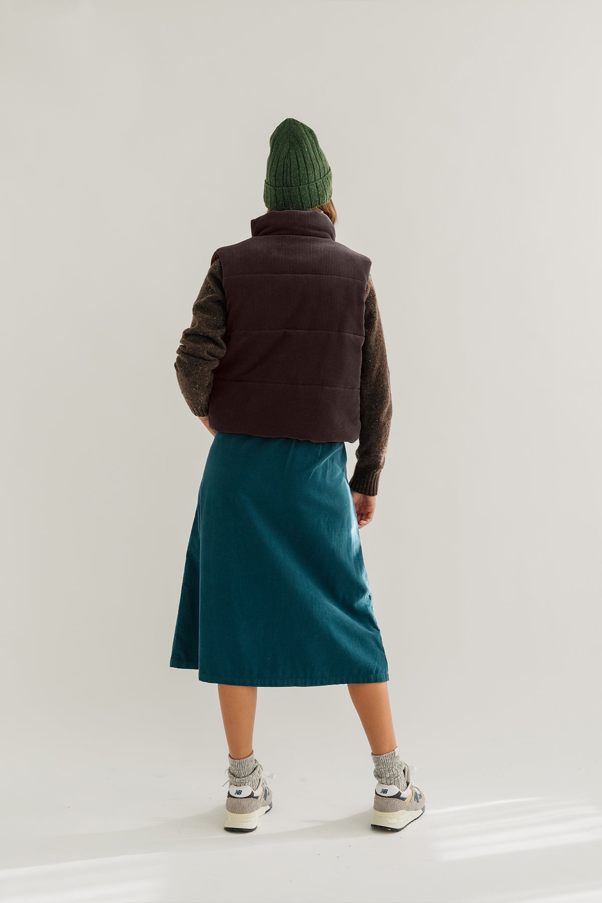 vegan corduroy jacket no sleeves dark brown