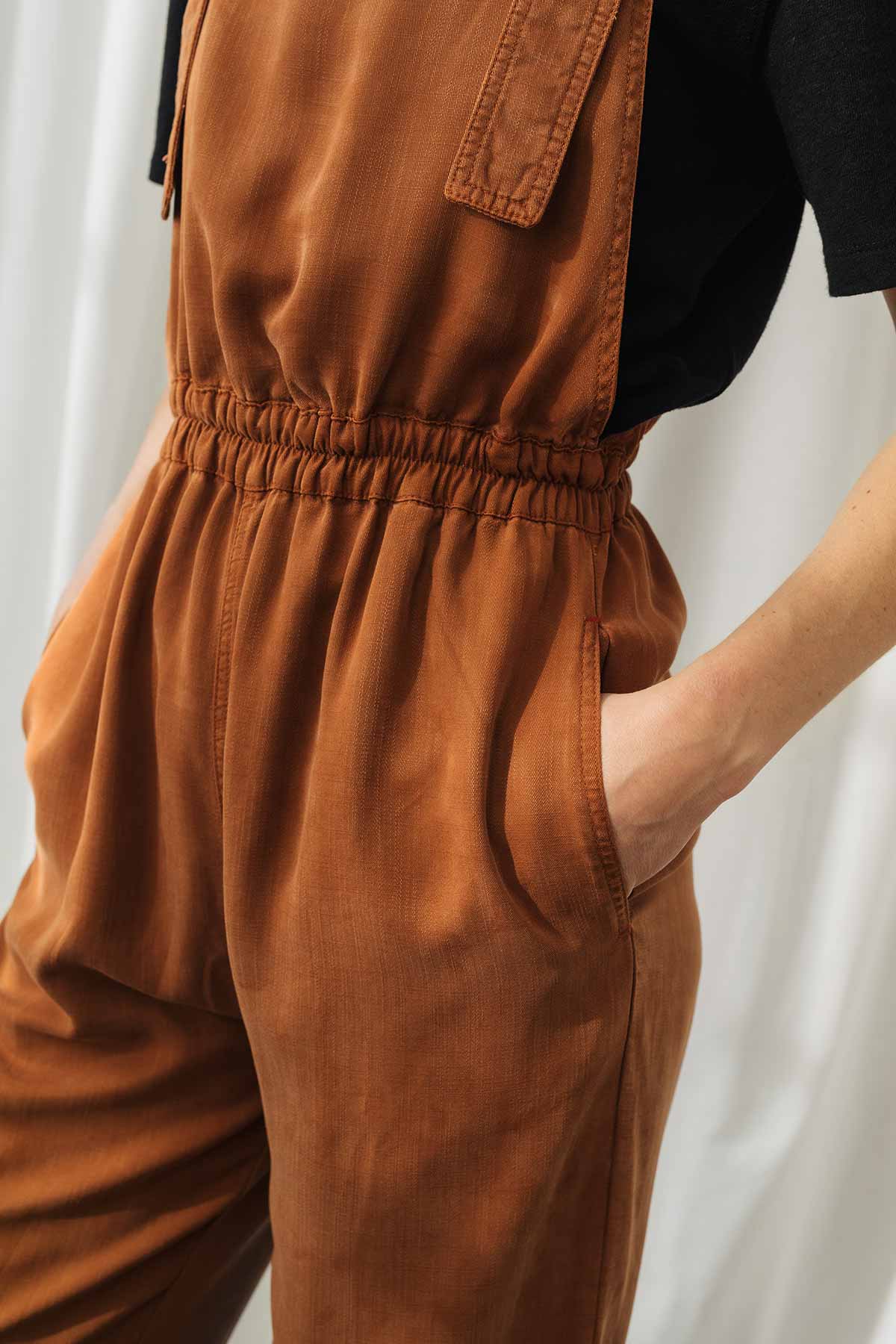 side pockets vegan umber brown overall