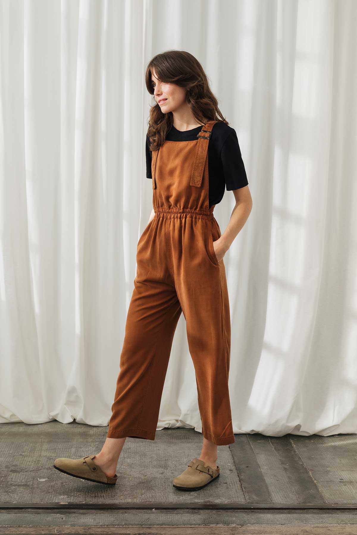 meta-preview, botanic fiber umber brown vegan overall 