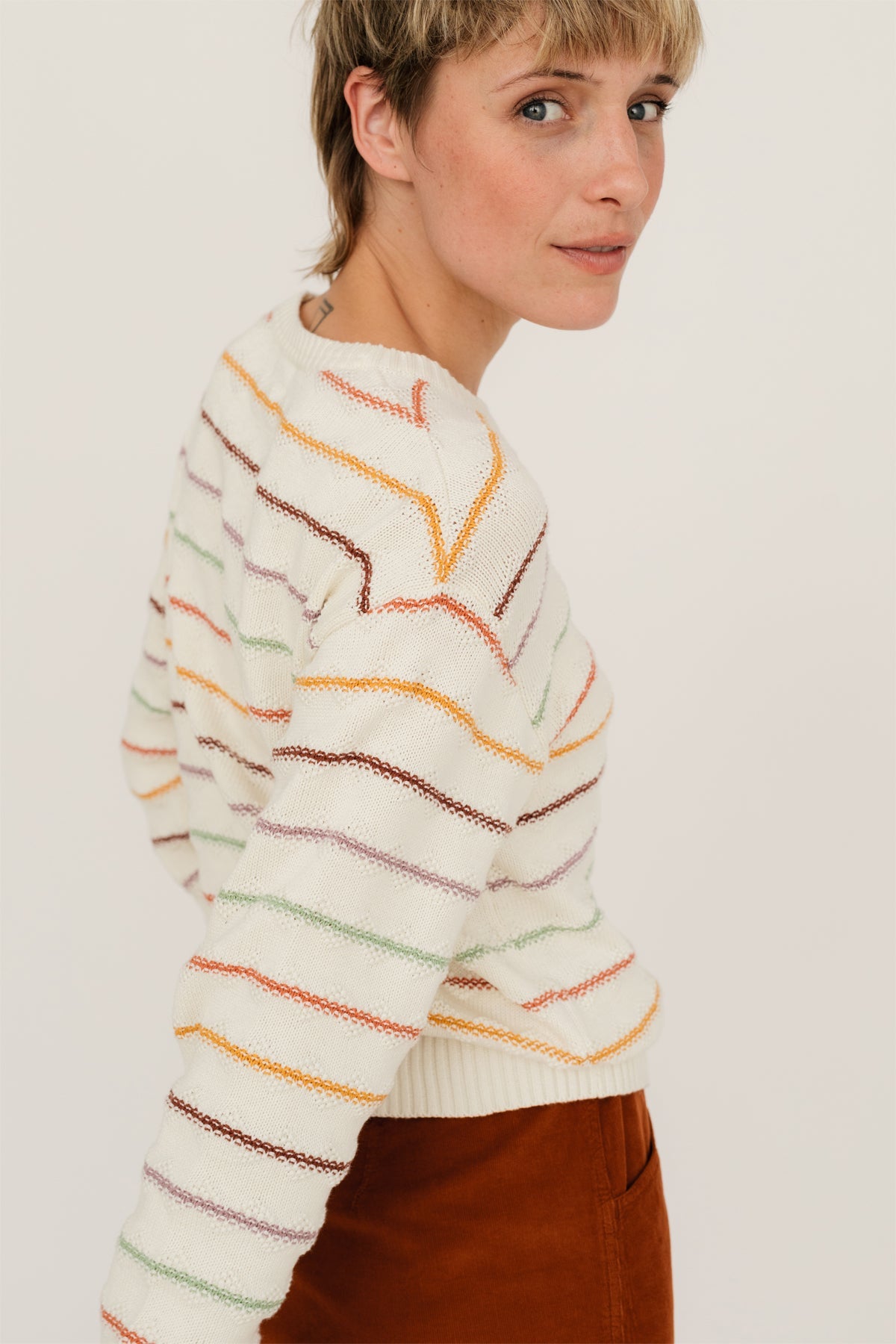 multicolor stripe organic sweater