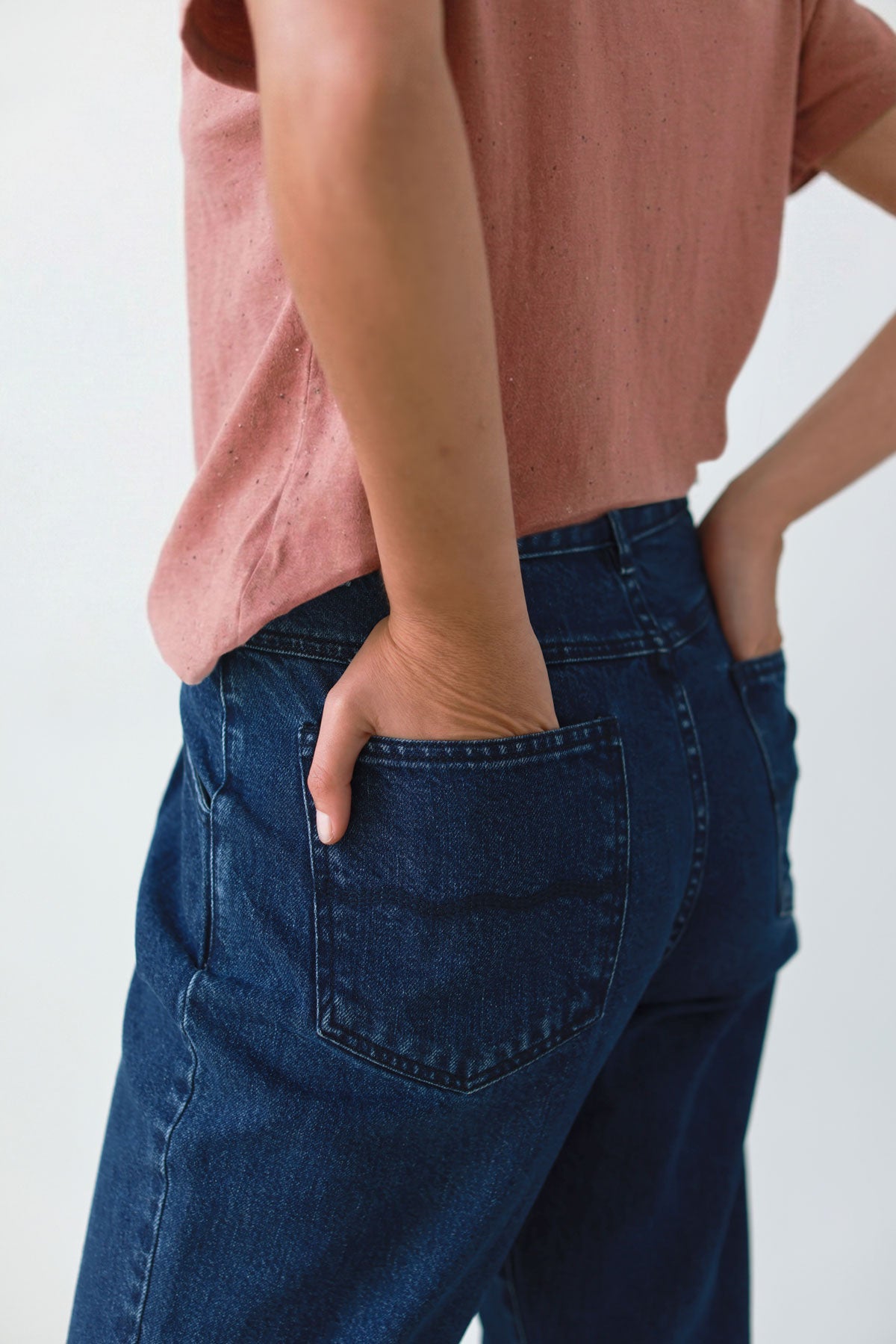 Medium blue pants women detail back