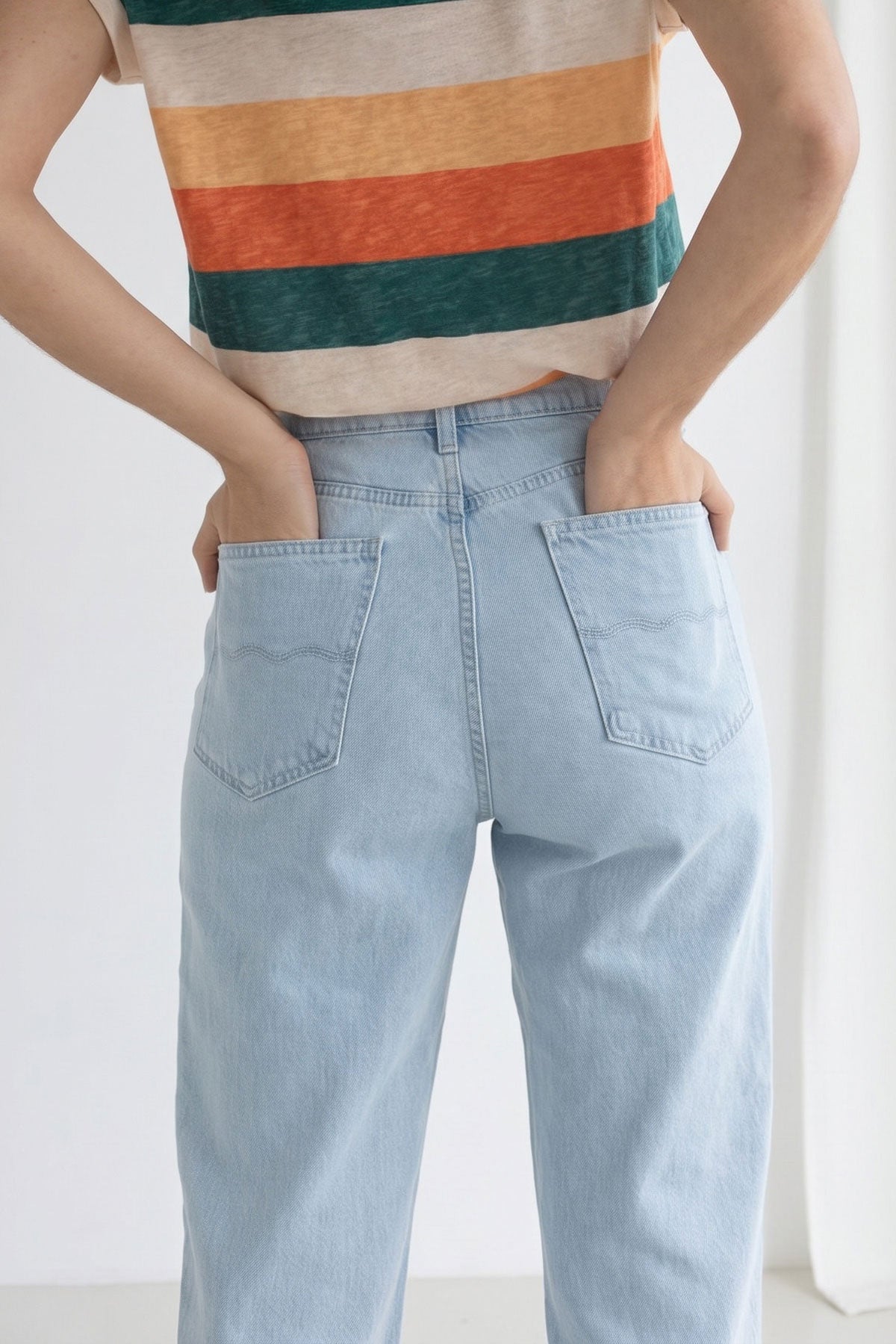 Organic cotton denim pants kiritibati light blue back detail