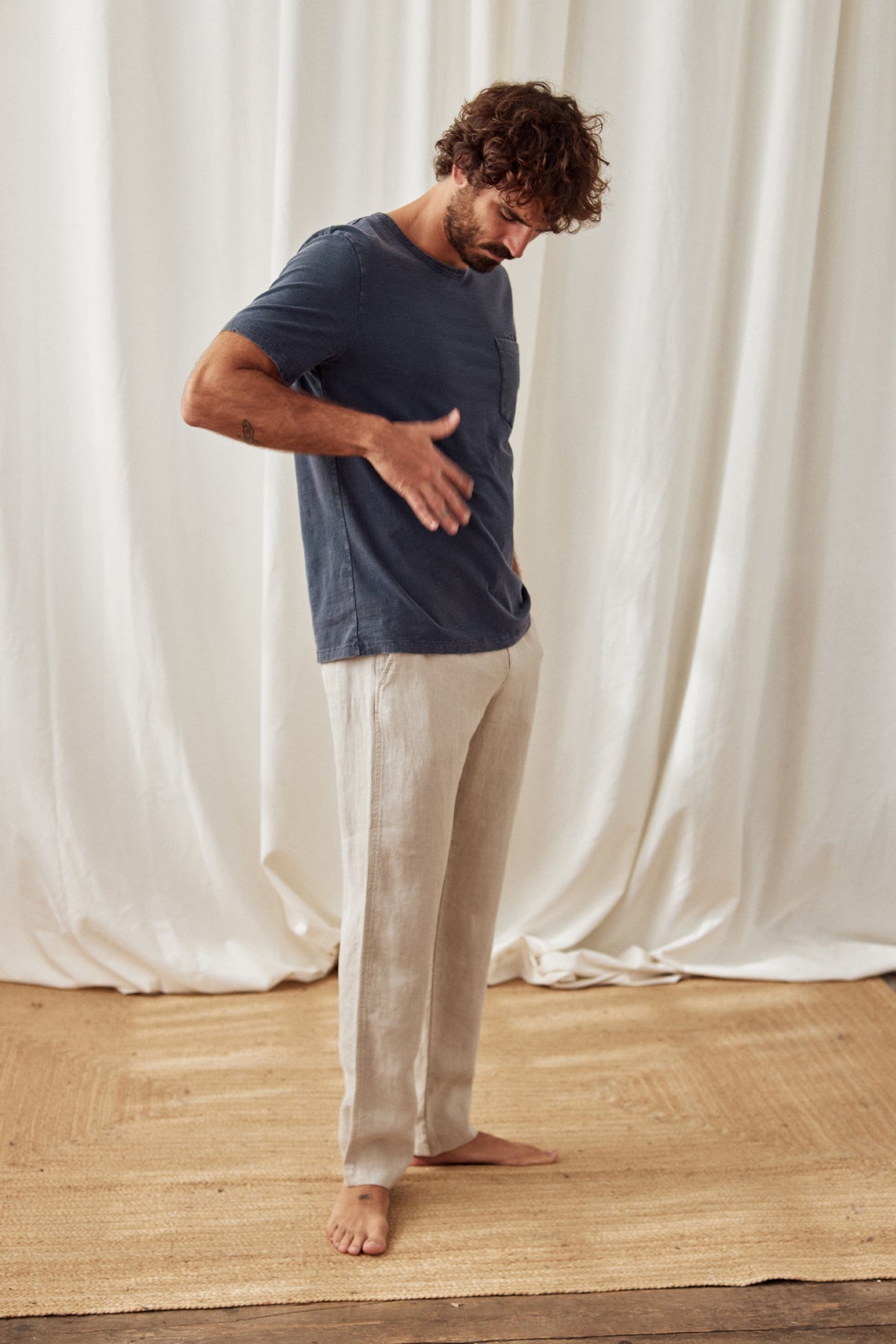 linen ecru trousers for men