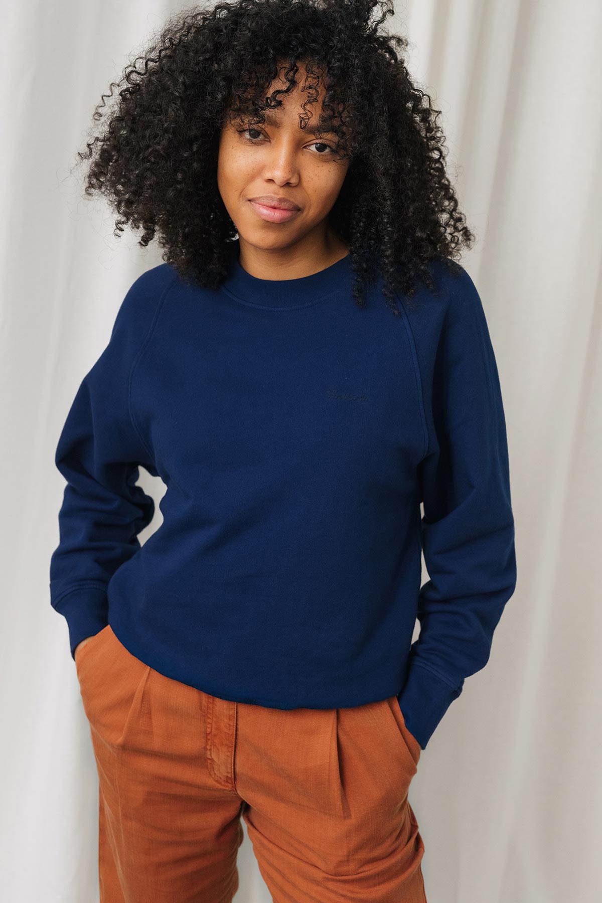 meta-hover, cobalt blue organic cotton sweater