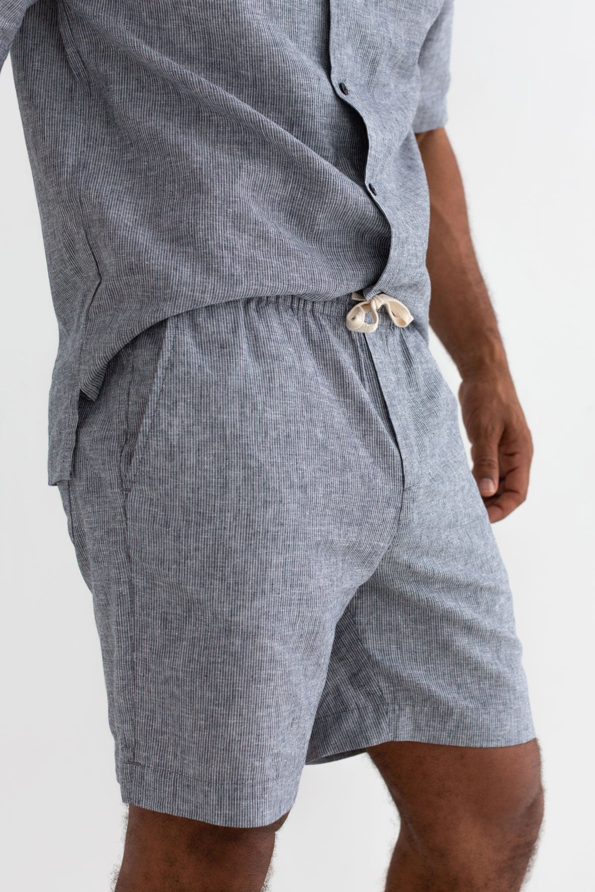 Navy striped shorts men detail side