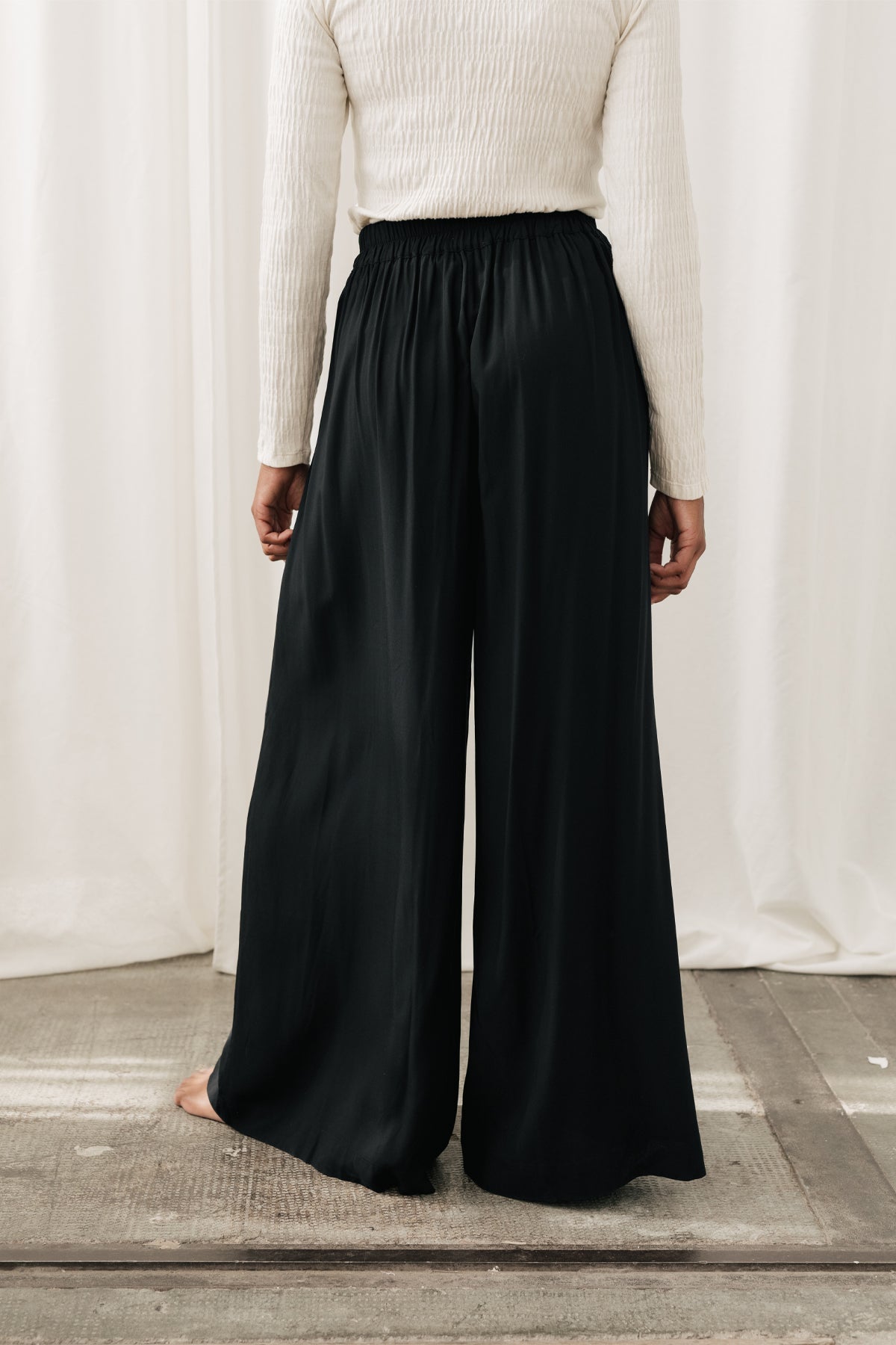 meta-preview, vegan wide leg black pants for women