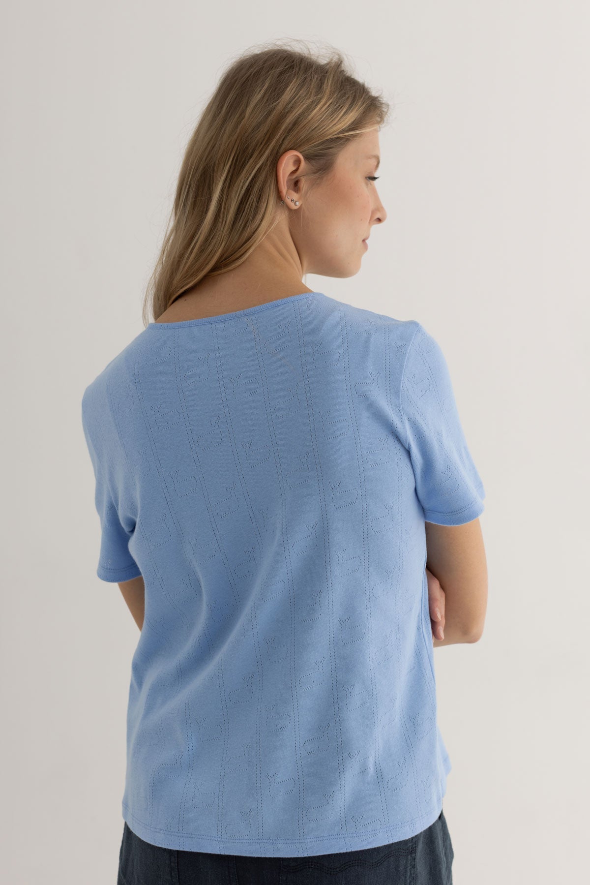 Denim blue top women wear view back