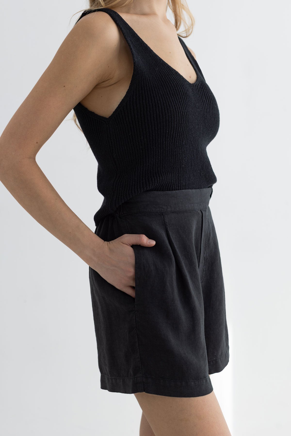 Black knit crop top women black shorts wear view side