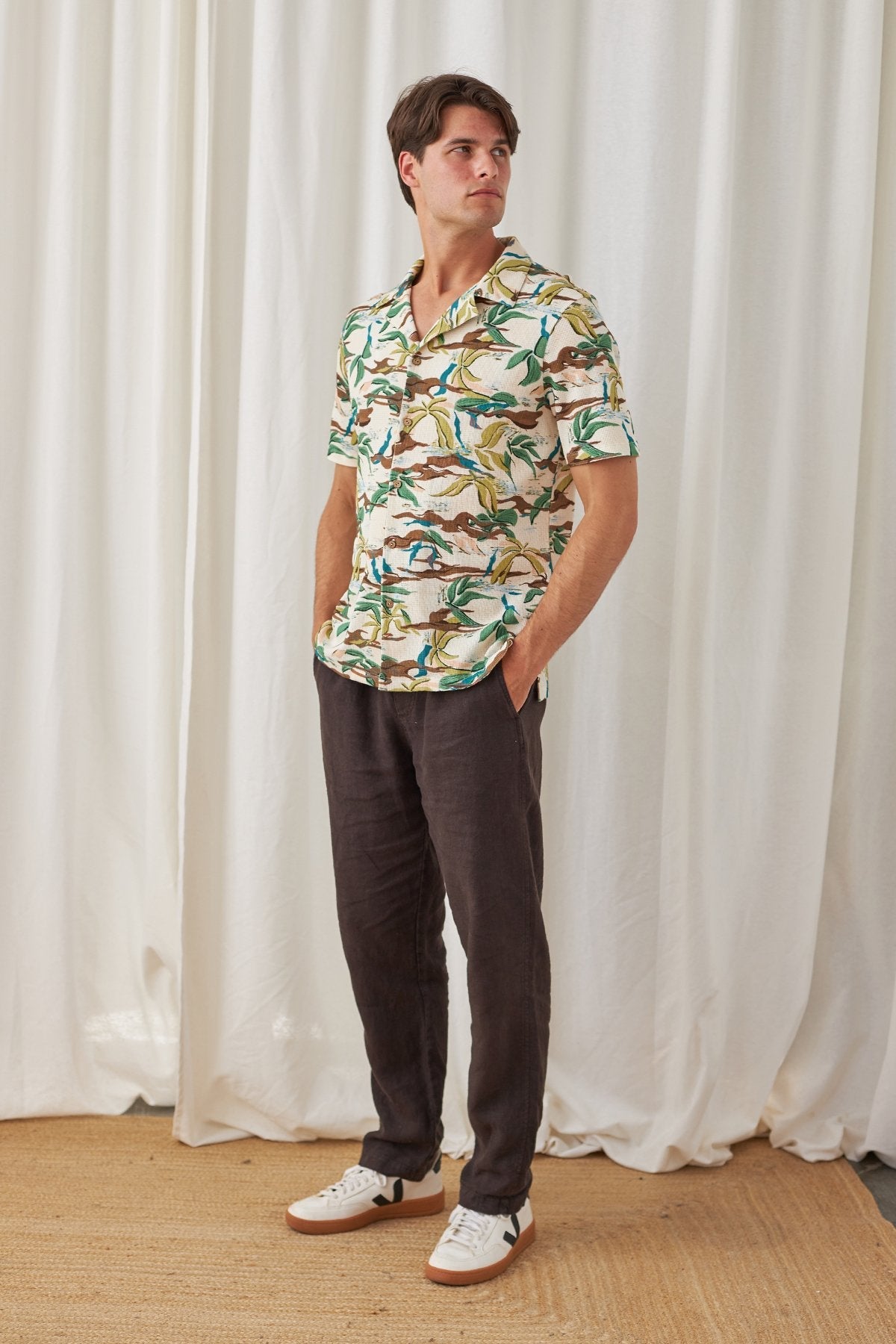 ecru palm print shirt for men