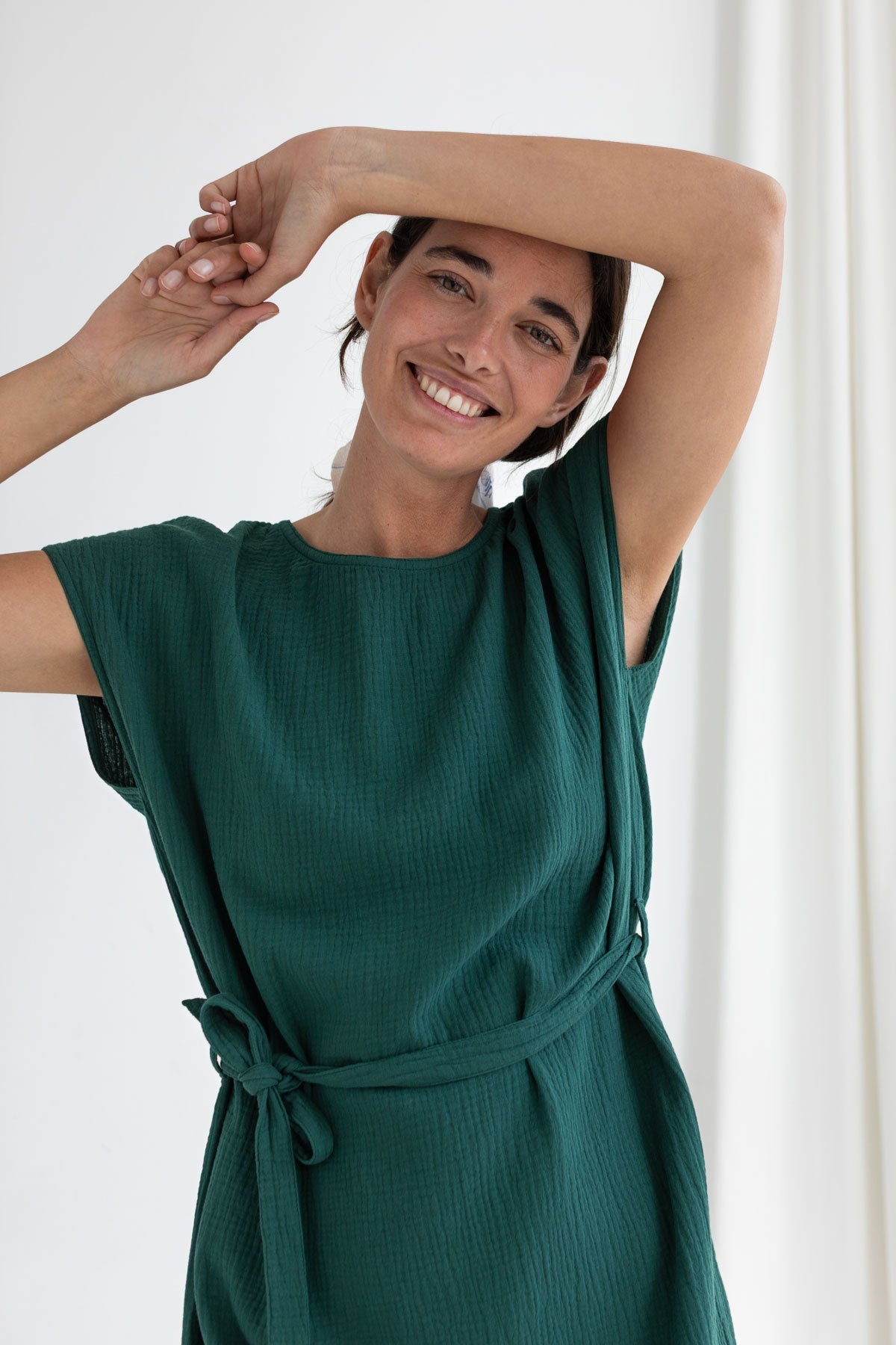 Dark green muslin dress wear view front