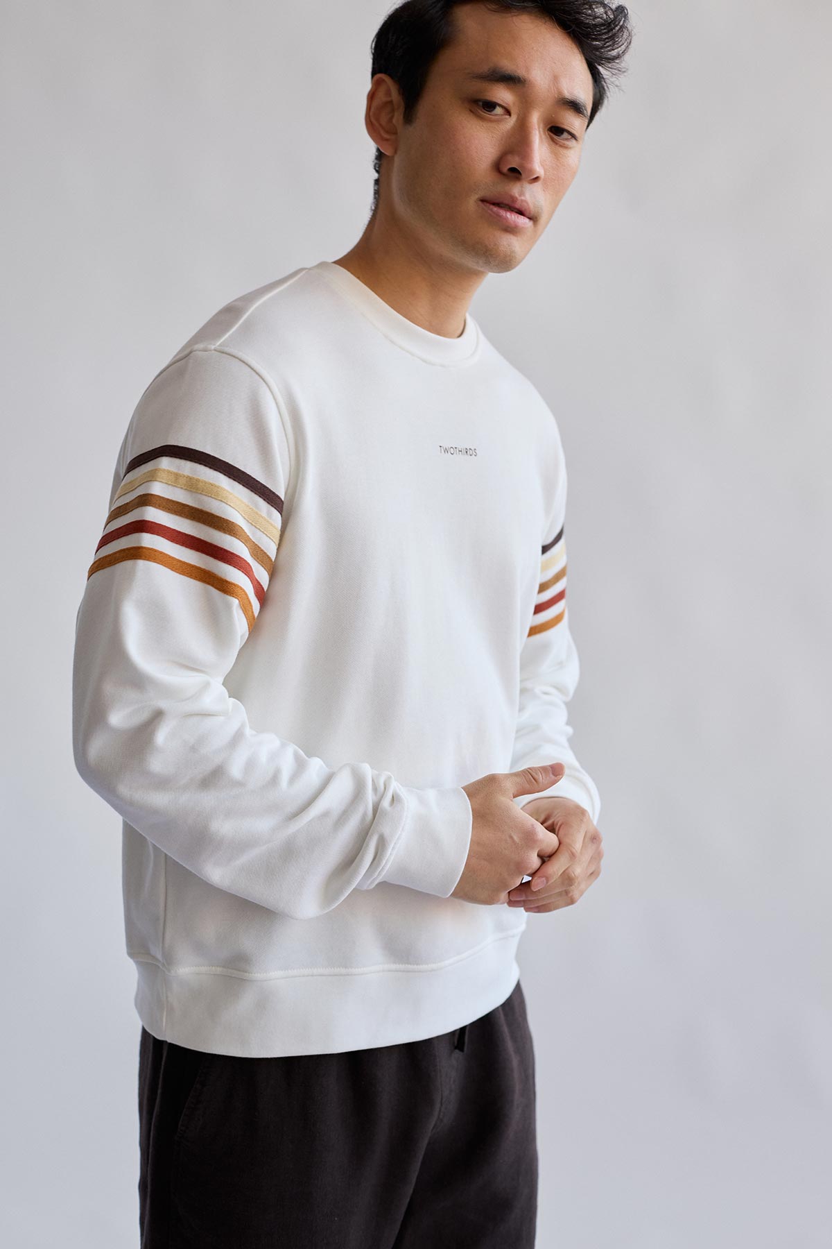 meta-preview, cropped ecru striped sweatshirt men