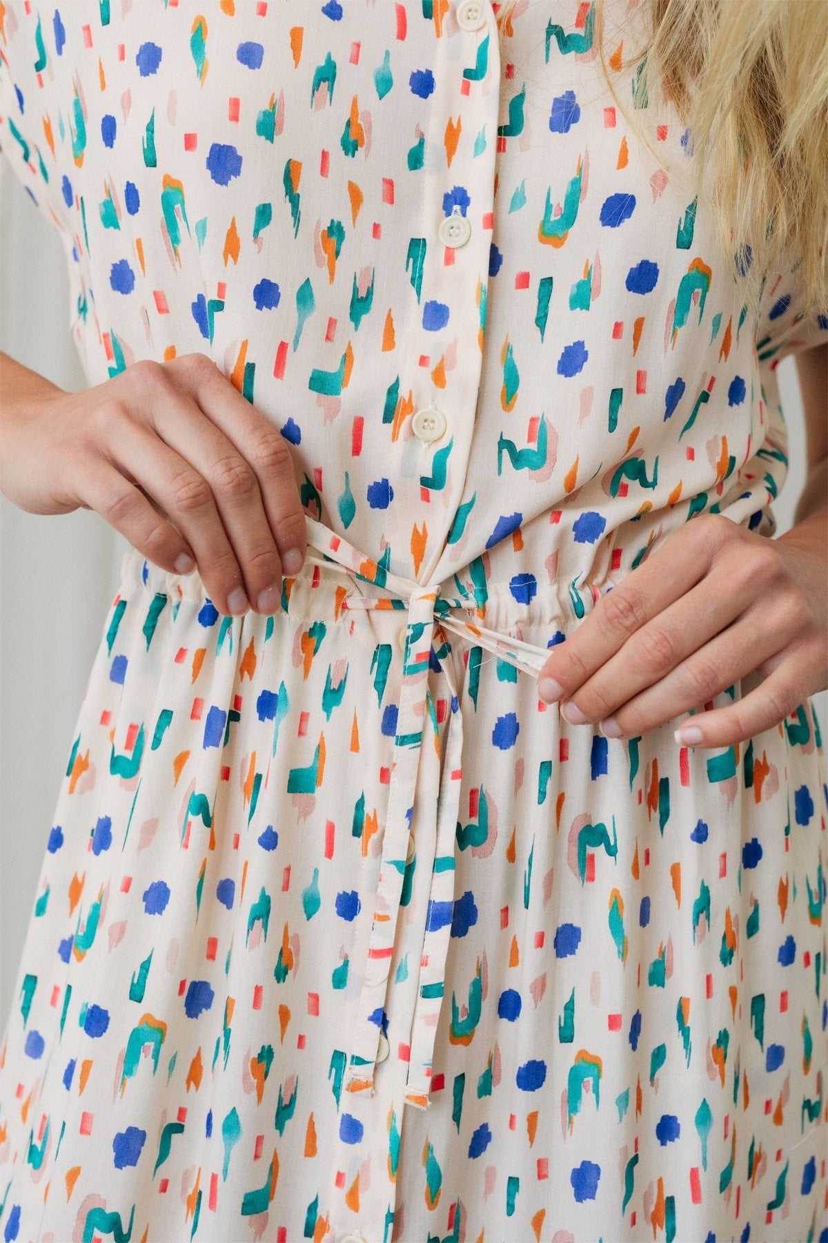 drawstring waist summer print dress