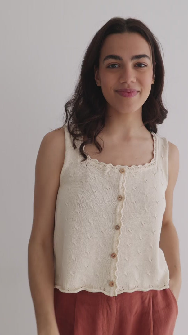 Ecru knit top women full body view