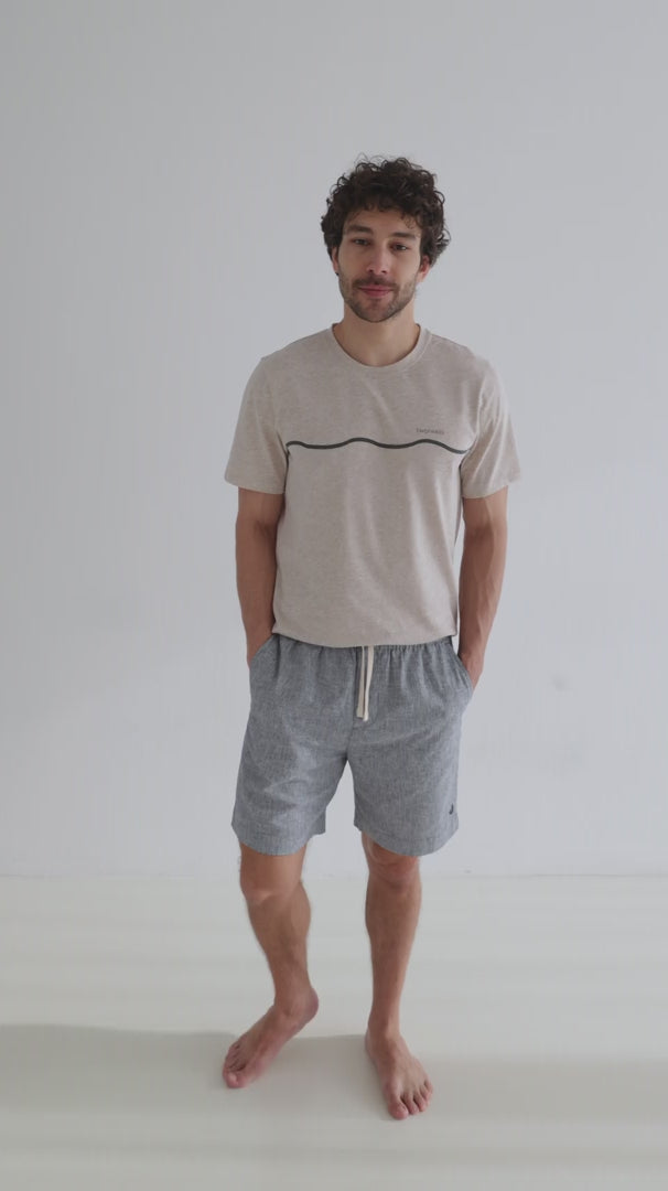 Lino graphic tshirt men striped shorts full body view