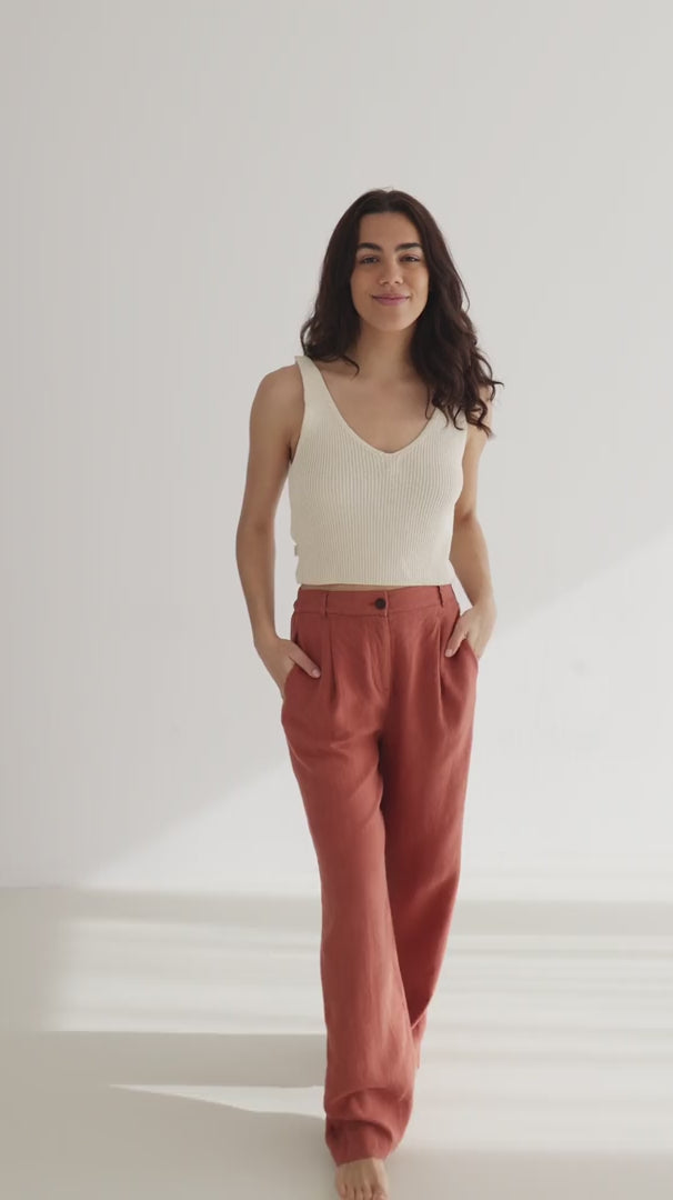 Sienna linen pants women ecru top full body view