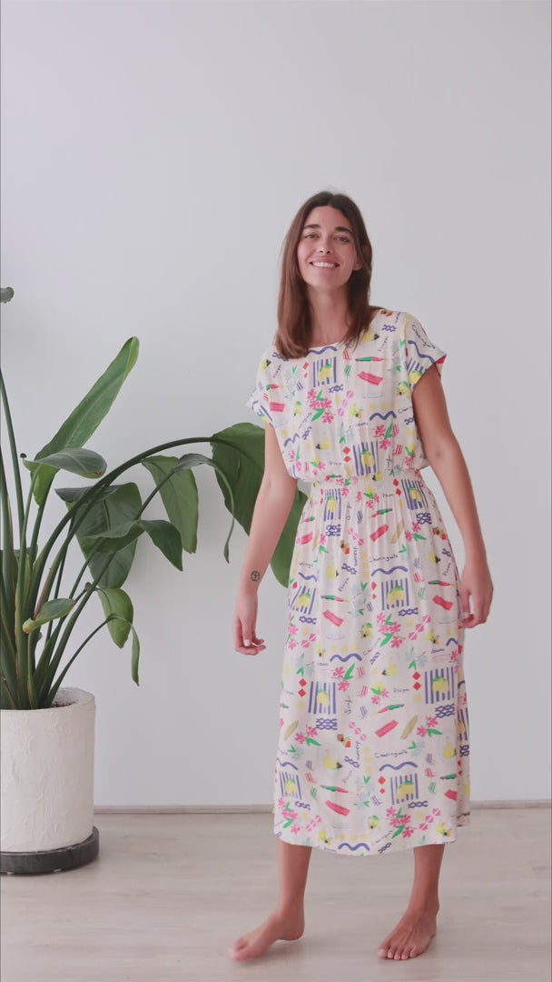 Patterned viscose dress women full body view