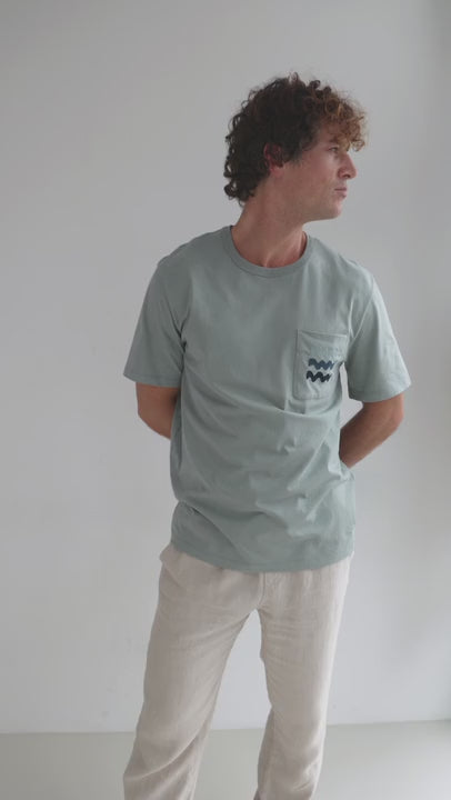 Lead sea roundneck shirt men light pants full body view 