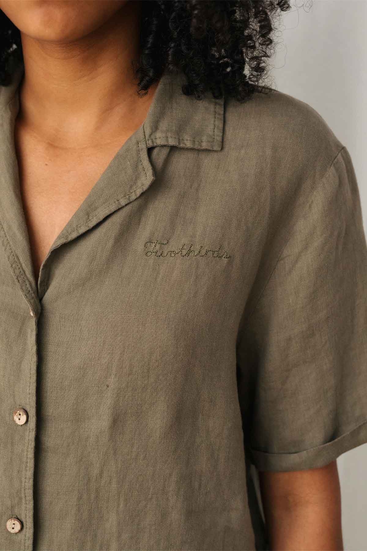 meta-preview, Summer khaki linen shirt with embroidery